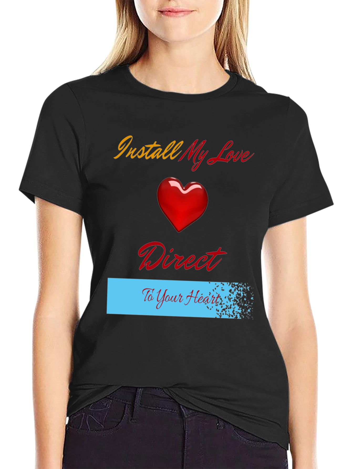 Black Install My Love Direct to Your Heart T-Shirt view 2