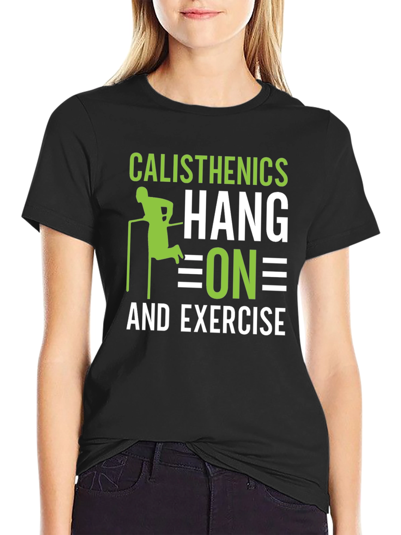 Black Calisthenics Hang On and Exercise Black T-Shirt view 2
