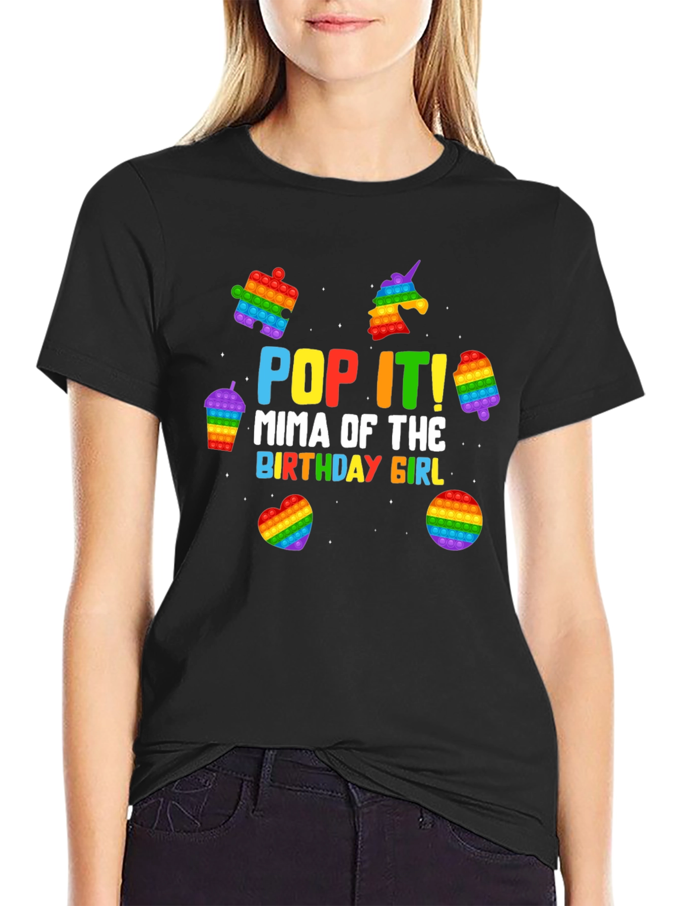 Black Pop It Mima Birthday Girl Black T-Shirt view 2
