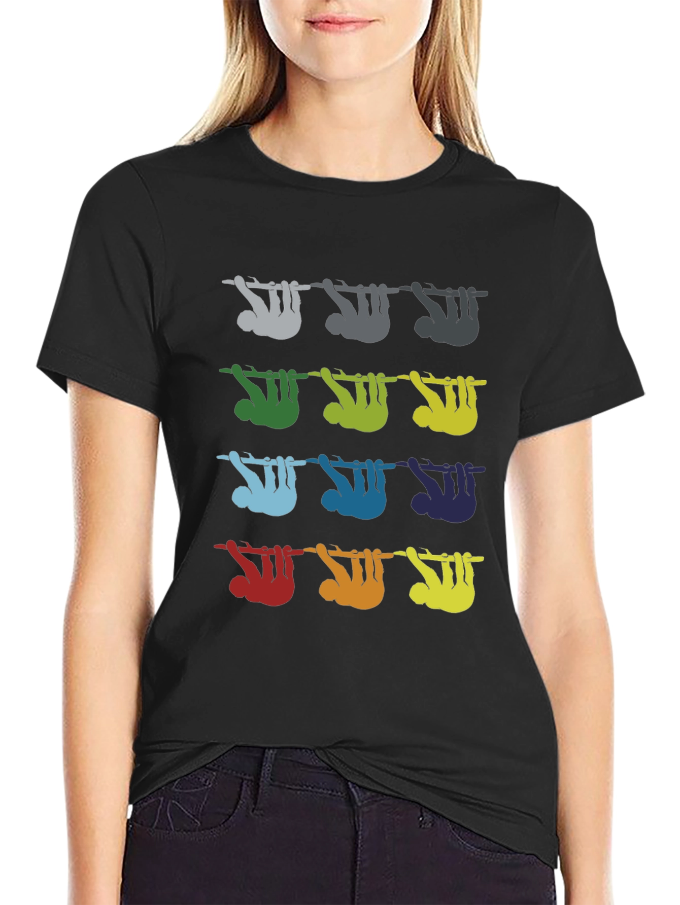 Black Colorful Sloth Tee view 2