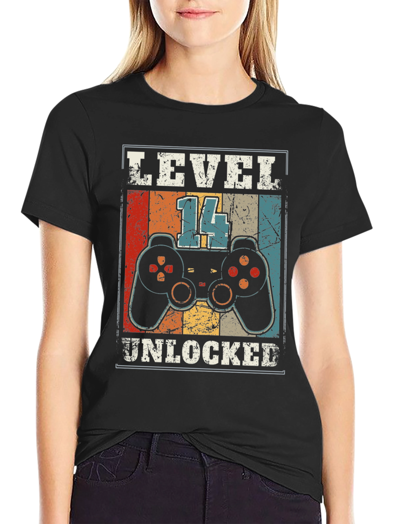 Black Level 14 Unlocked Gamer T-Shirt - 14th Birthday Gift view 2
