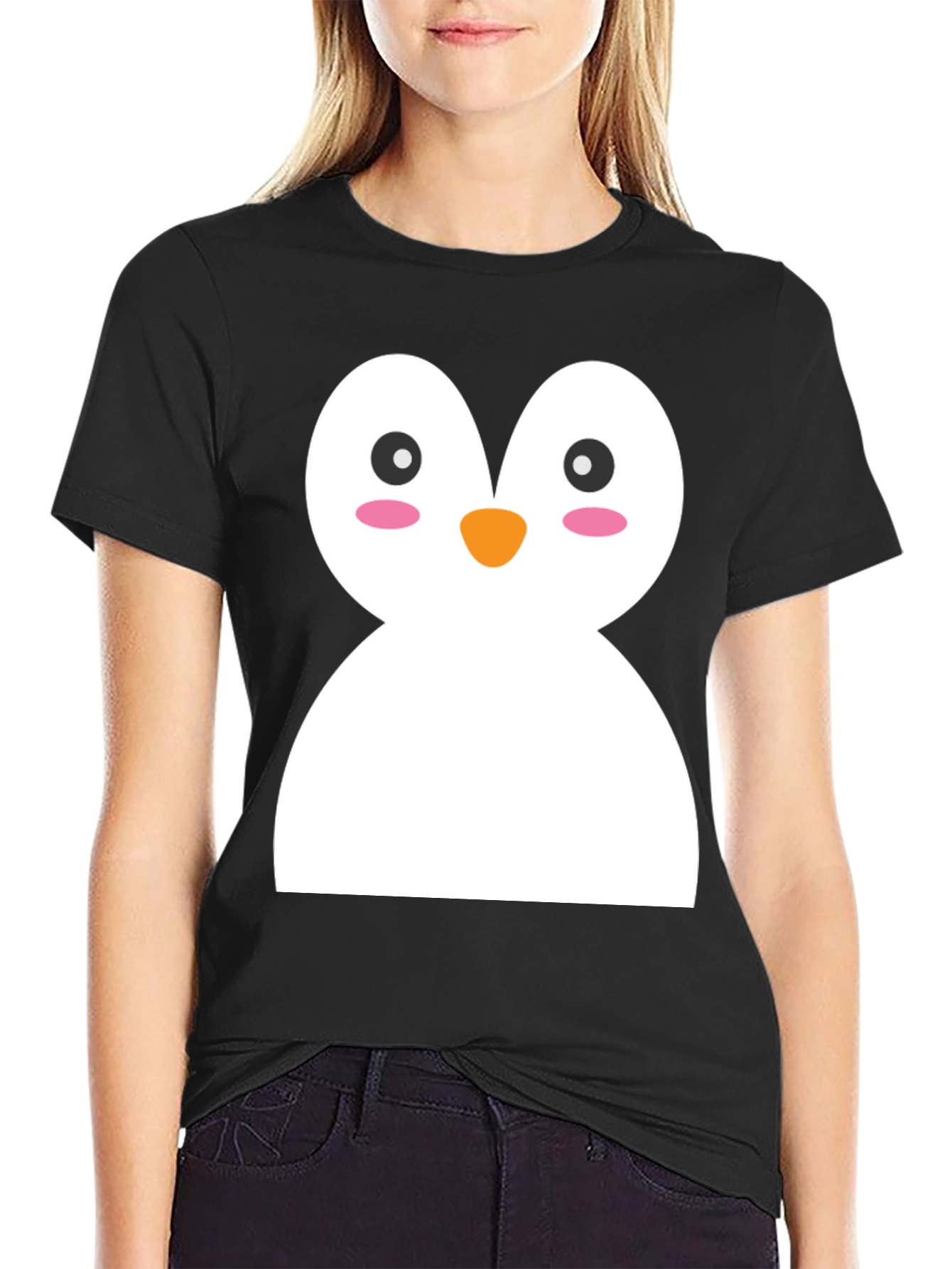 Black Cute Penguin Graphic Black T-Shirt view 2