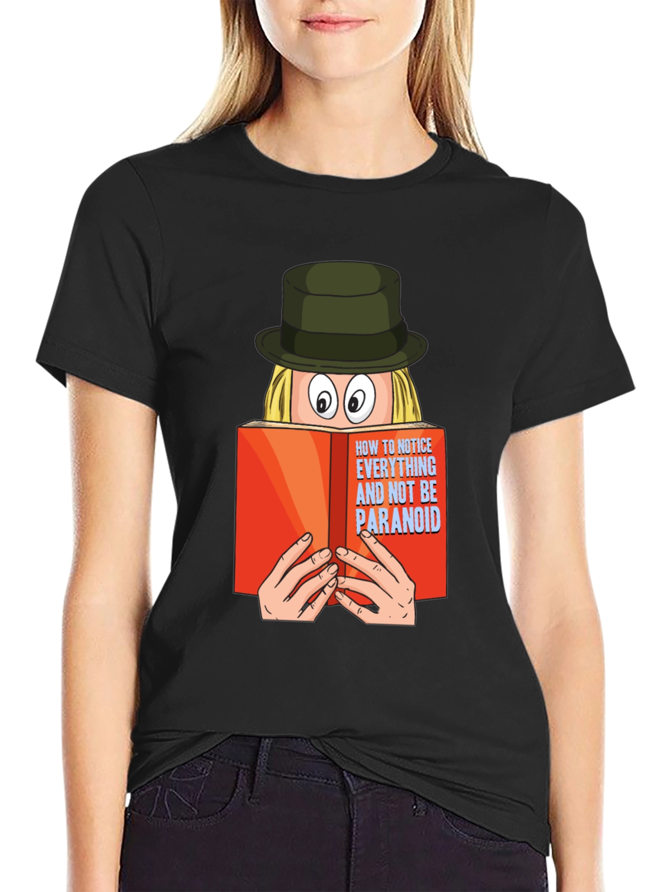 Black Paranoid Book Reader Black T-Shirt view 2