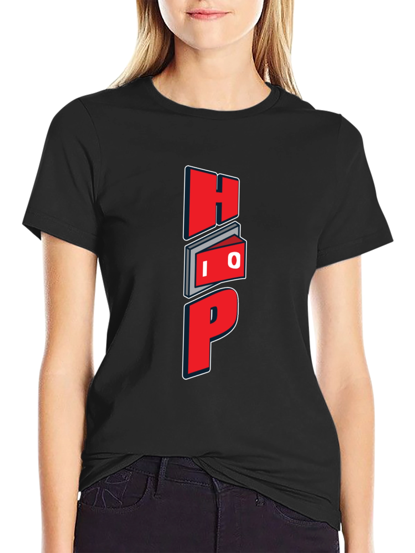 Black Unique Graphic Black T-Shirt - Red "HOP" Design view 2