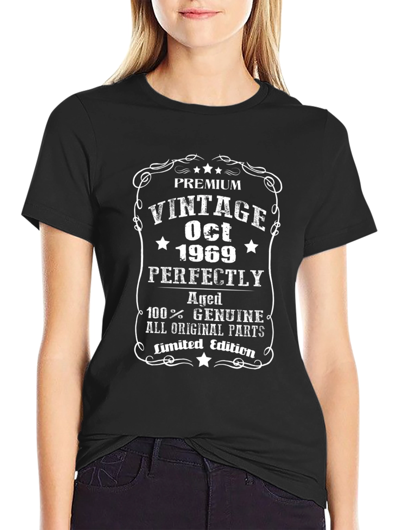 Black Vintage Oct 1969 Birthday T-Shirt - Aged Perfectly view 2