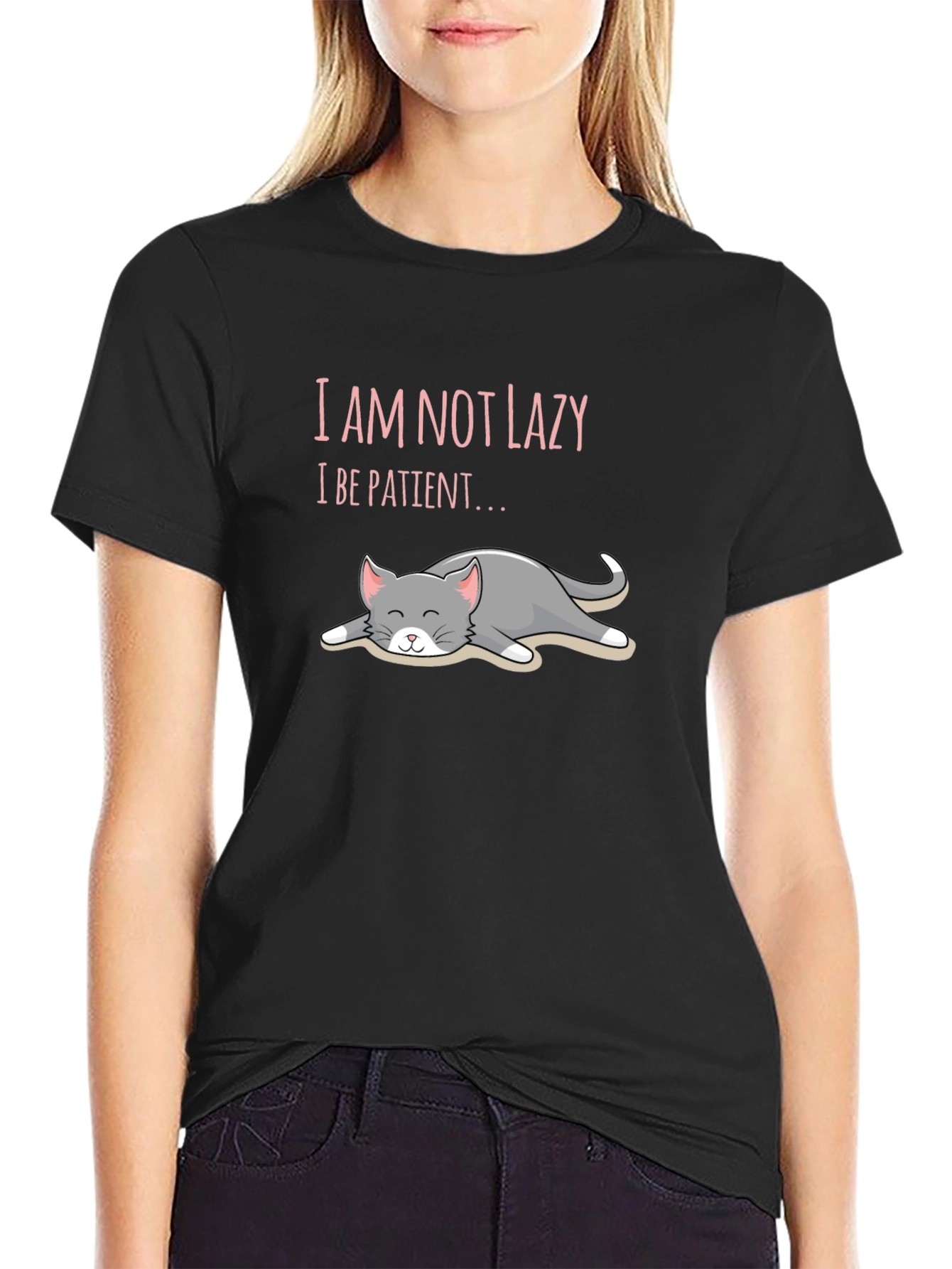 Black I'm Not Lazy, I'm Patient T-Shirt Cat Lover Unisex view 2