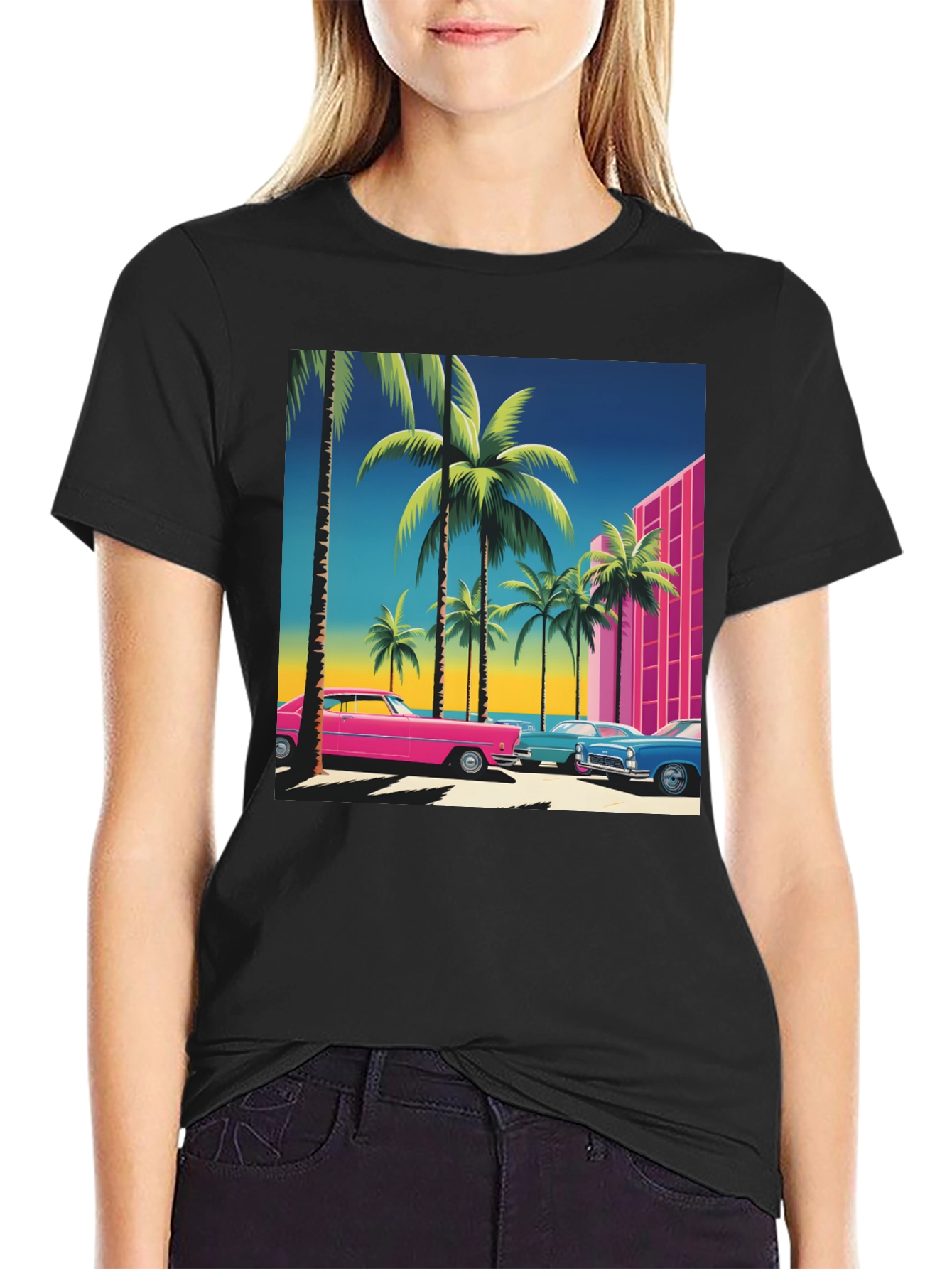 Black Retro Miami Vice Style T-Shirt view 2