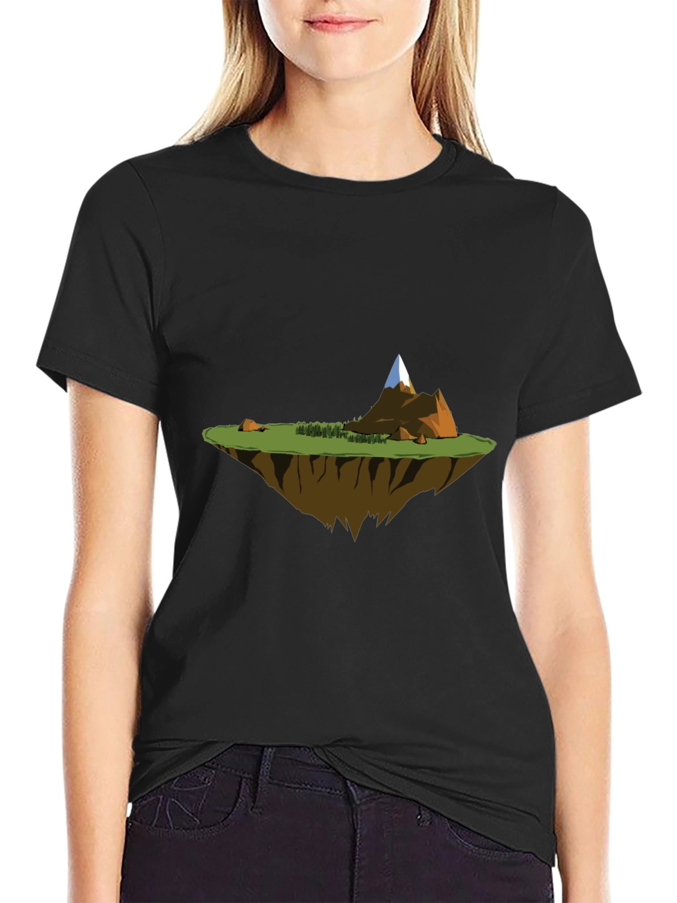 Black Floating Island Graphic Tee - Black Casual T-Shirt view 2