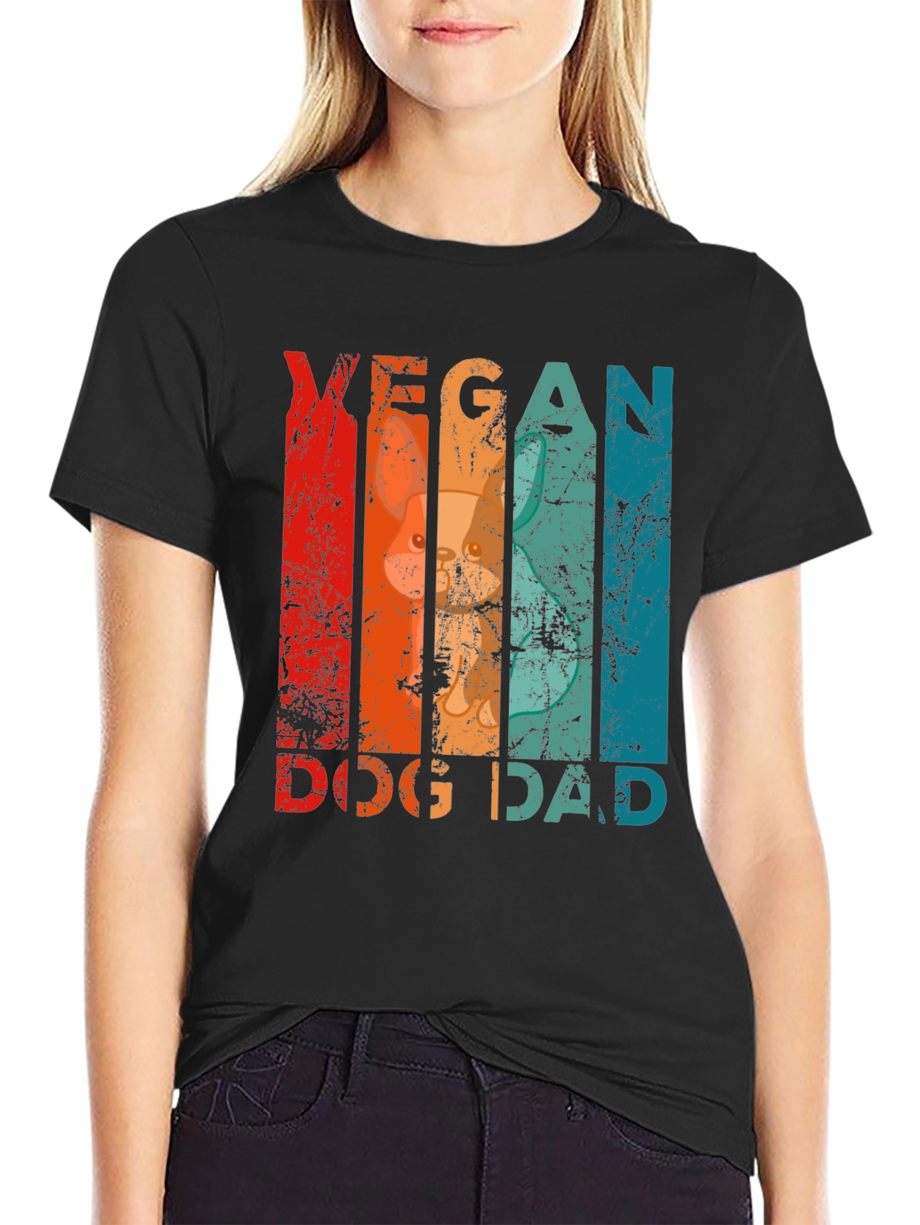 Black Vegan Dog Dad Graphic T-Shirt - Animal Lover Tee view 2