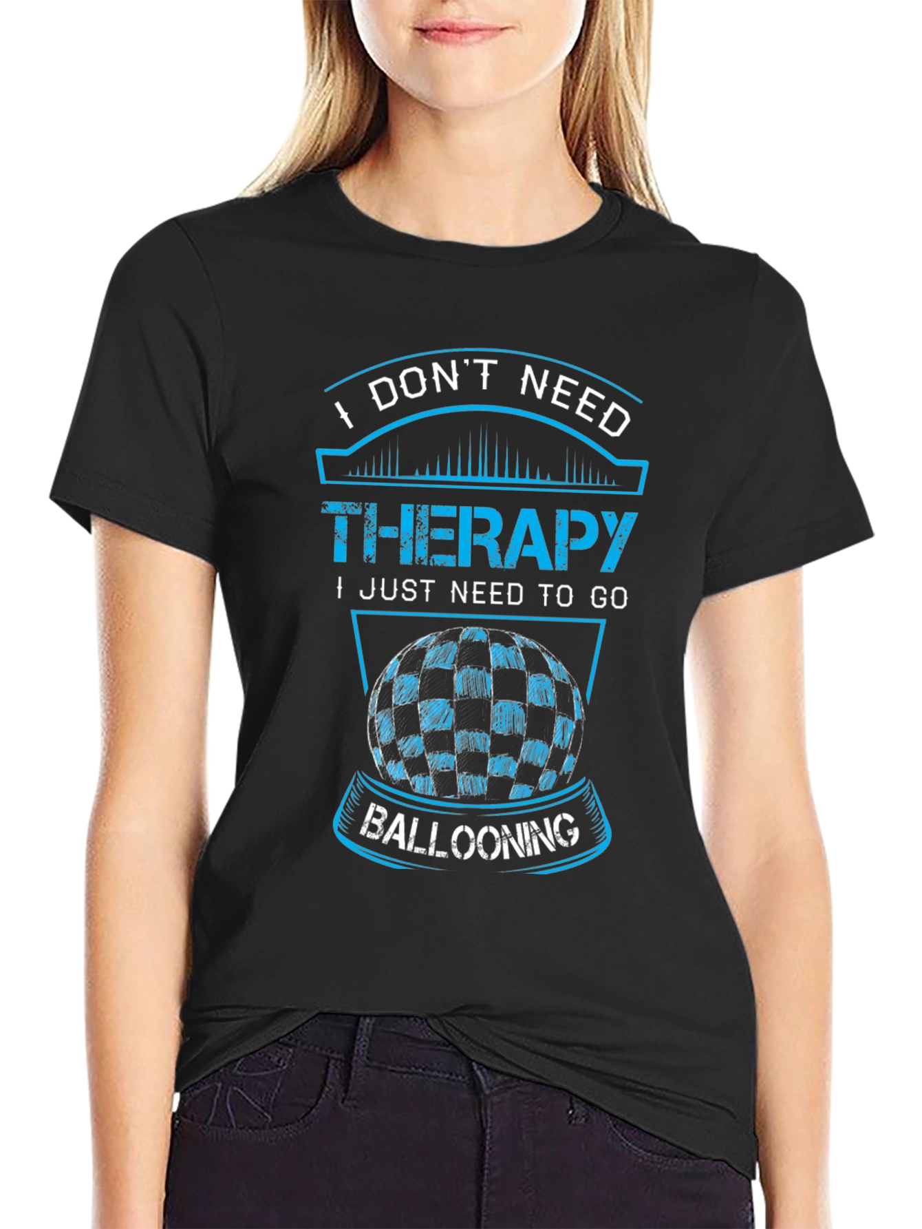 Black Funny Ballooning T-Shirt: No Therapy Needed! view 2