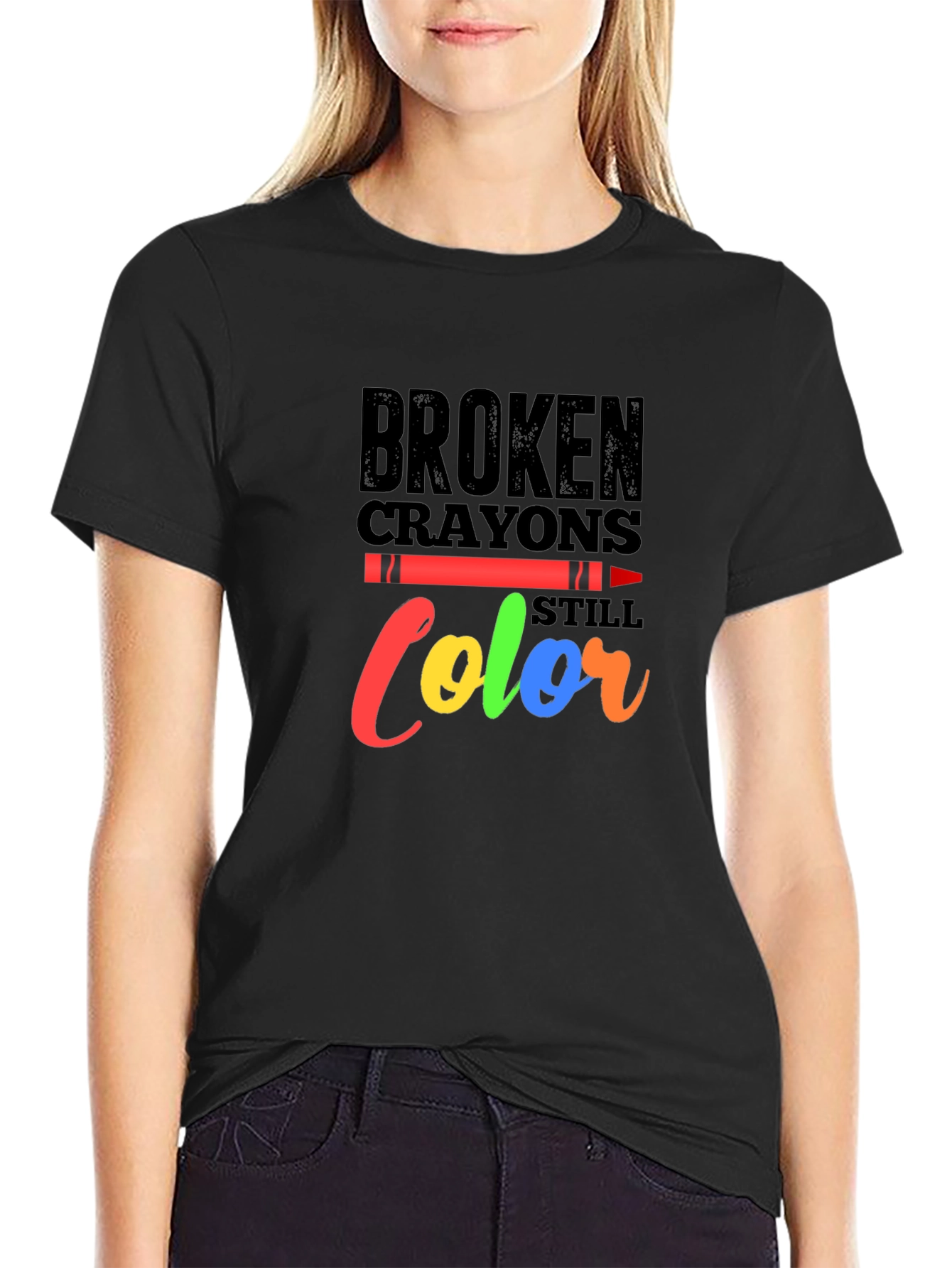 Black Broken Crayons Still Color Graphic Tee - Motivational Shirt view 2