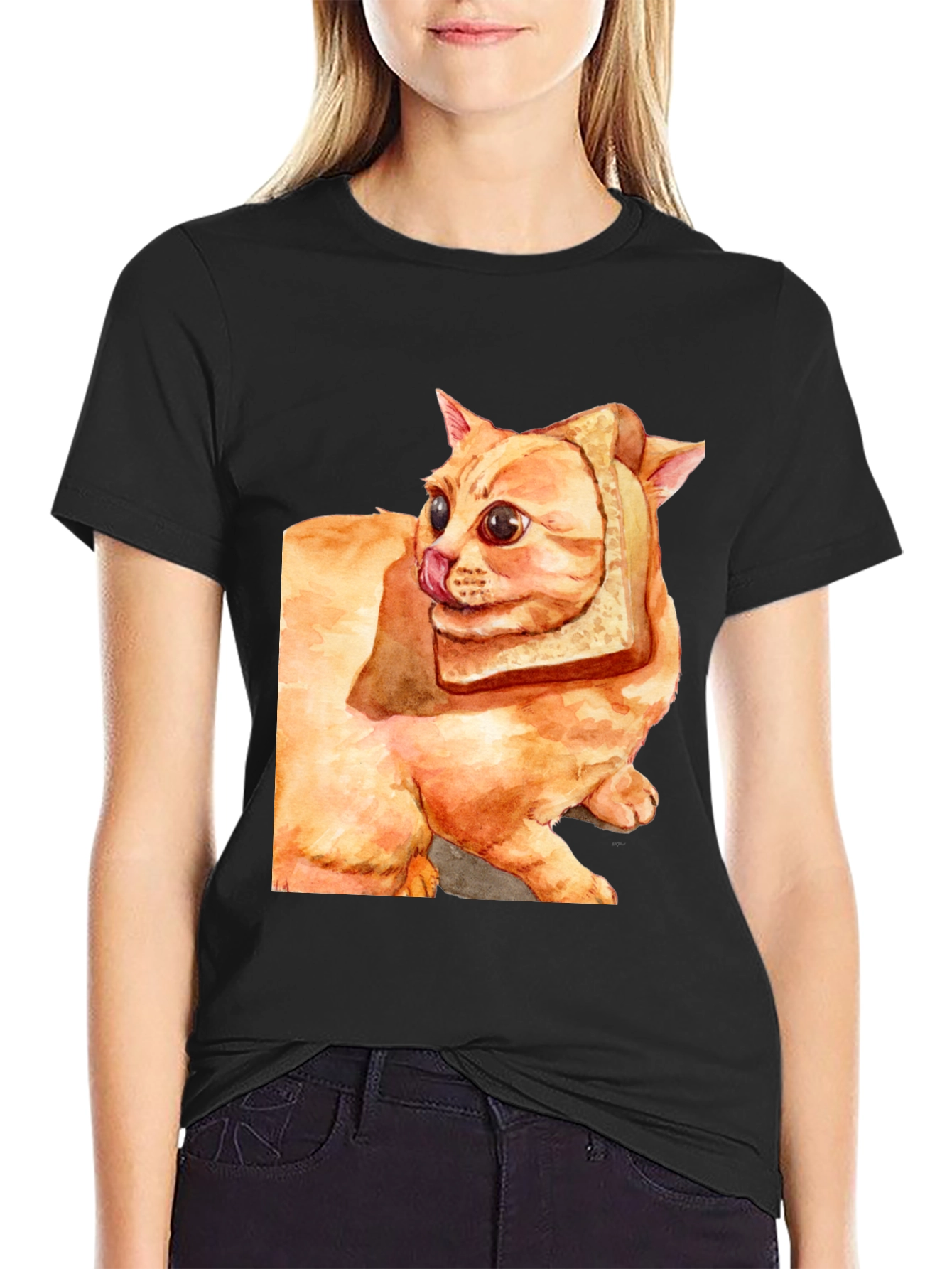 Black Cat Bread Slice Graphic Tee - Unique Design view 2