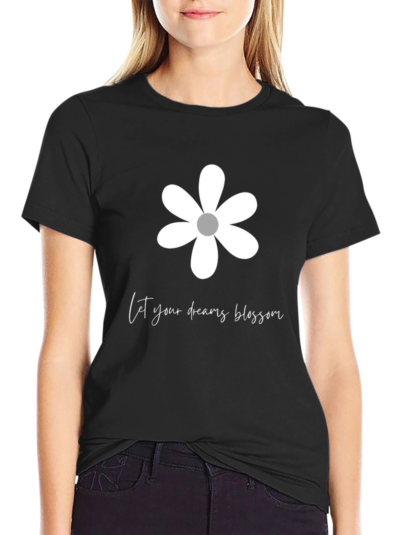 Black Dream Blossom Graphic Tee - Black Cotton Blend T-Shirt view 2