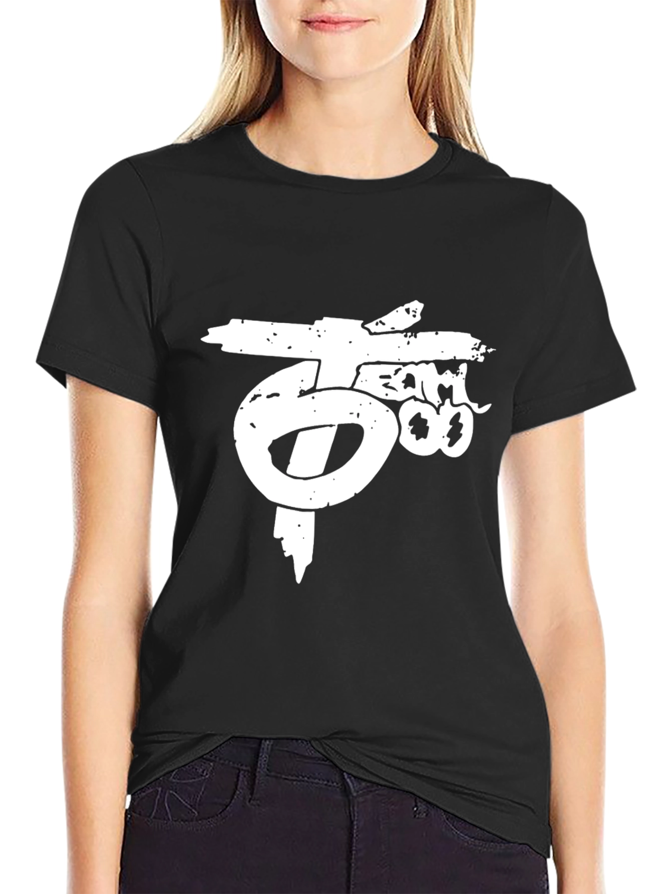 Black Distressed Graphic Print Black T-Shirt view 2