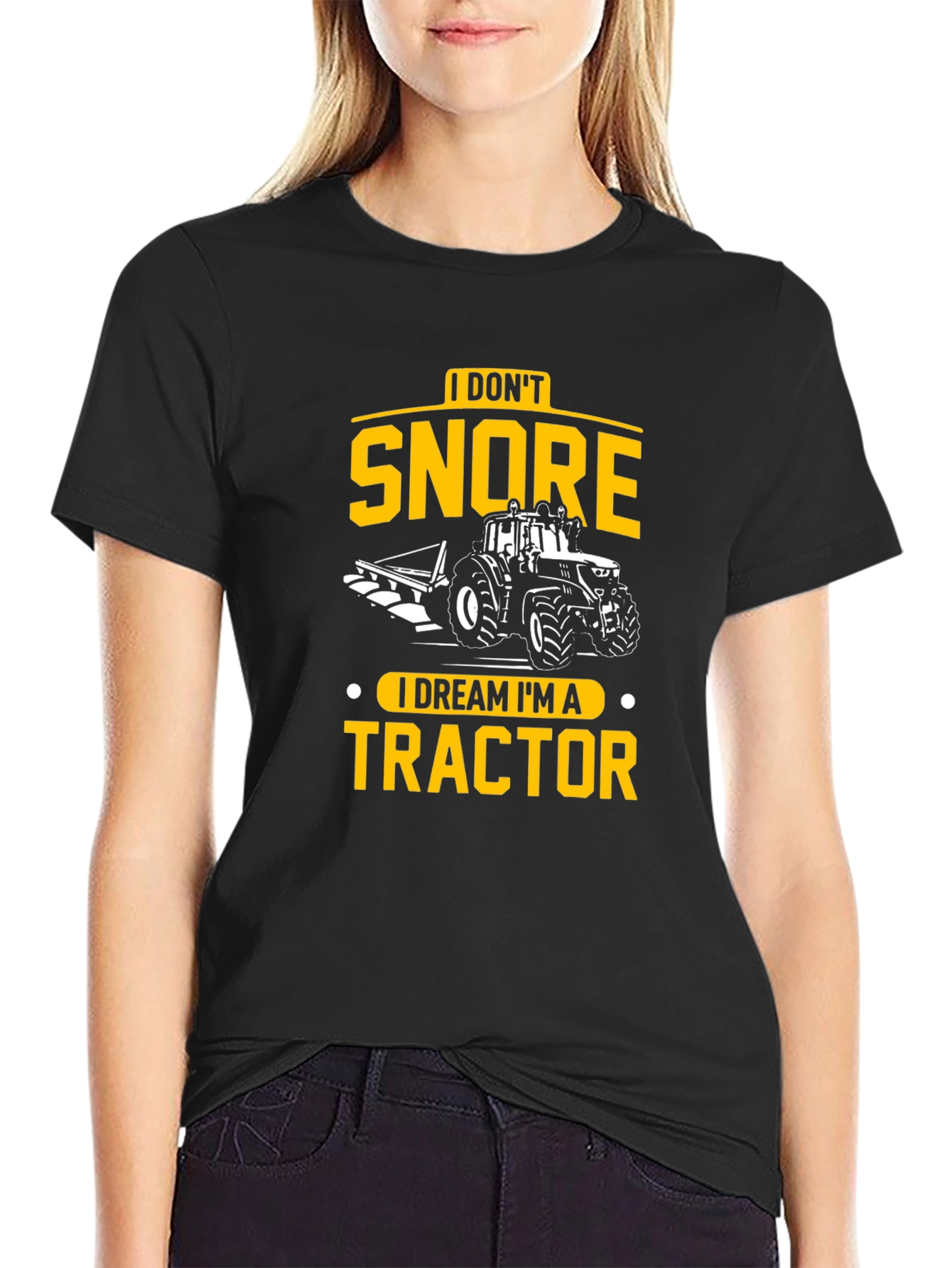 Black I Don't Snore, I Dream I'm A Tractor Black T-Shirt view 2