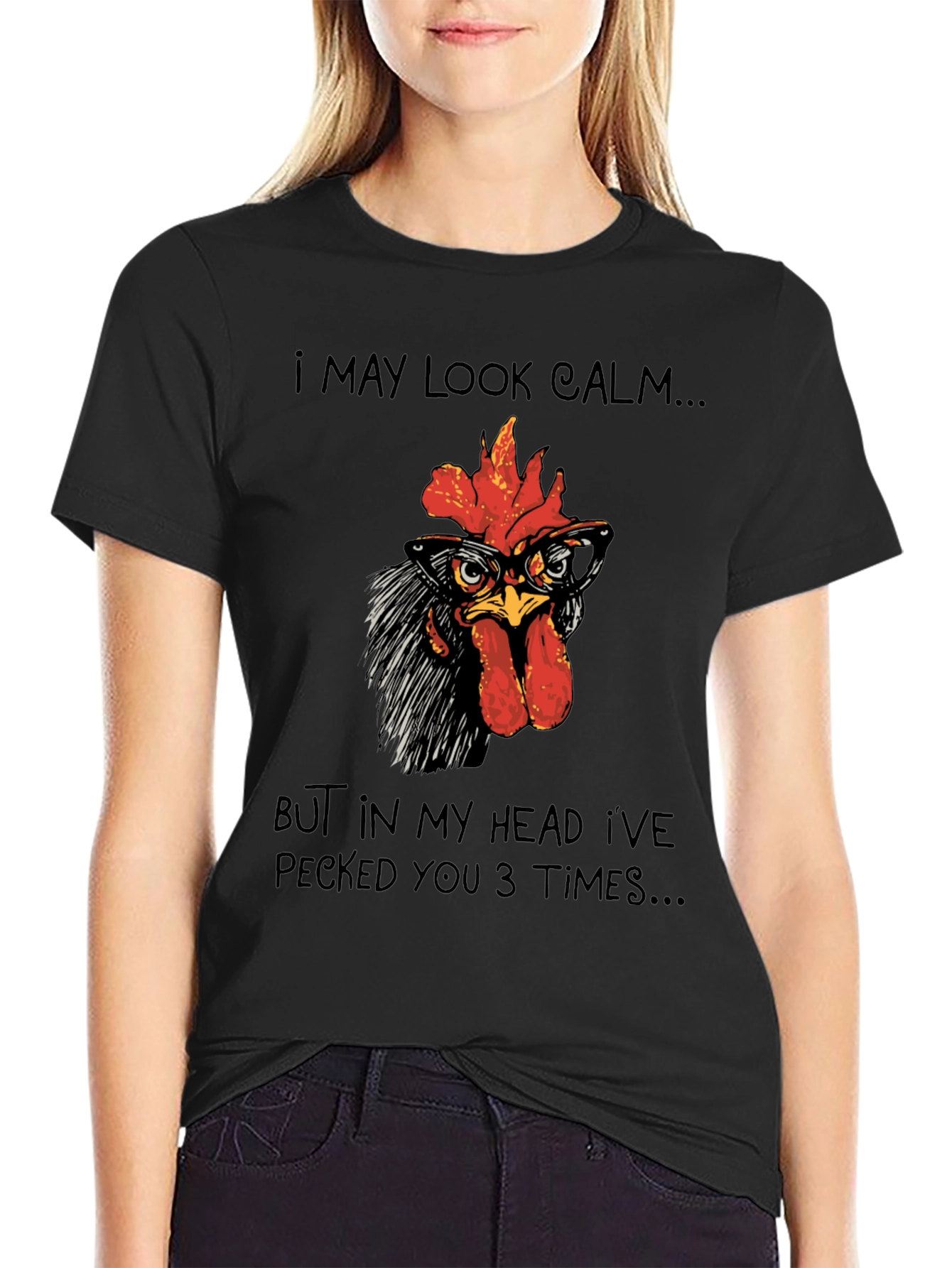 Black Calm Chicken T-Shirt - Funny Rooster Tee view 2