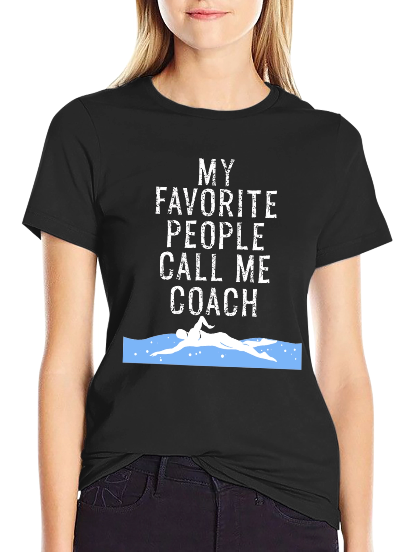 Black Swim Coach T-Shirt - My Favorite People Call Me Coach view 2