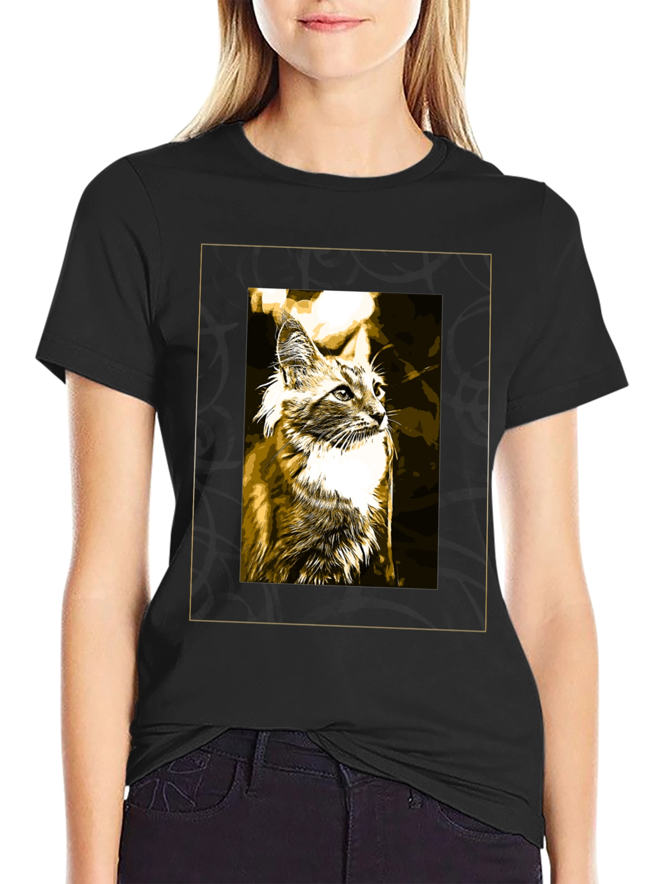 Black Cat Graphic Print Tee - Cool Black T-Shirt view 2