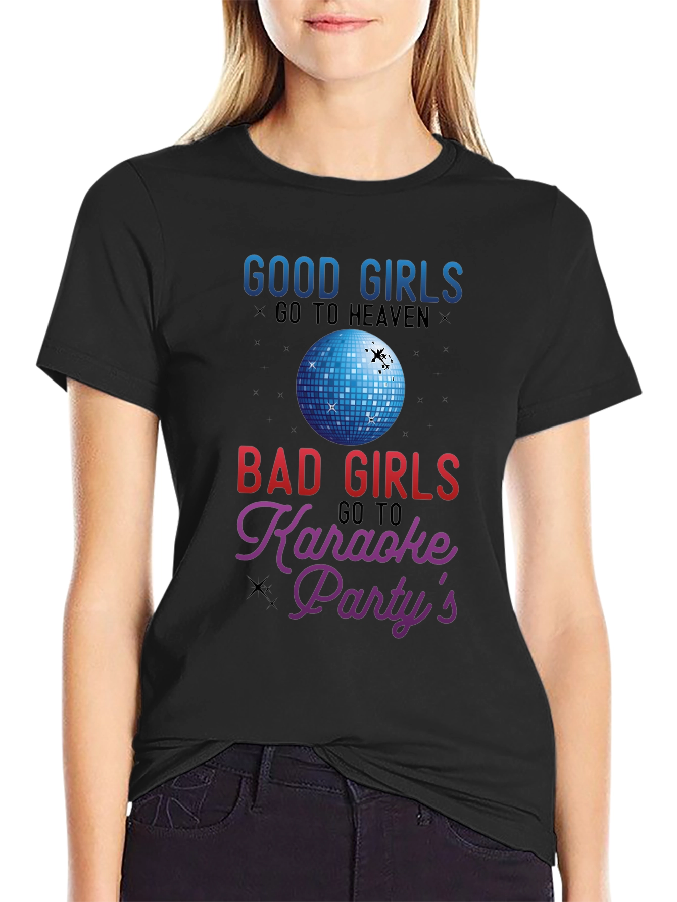Black Good Girls Heaven Bad Girls Karaoke T-Shirt view 2