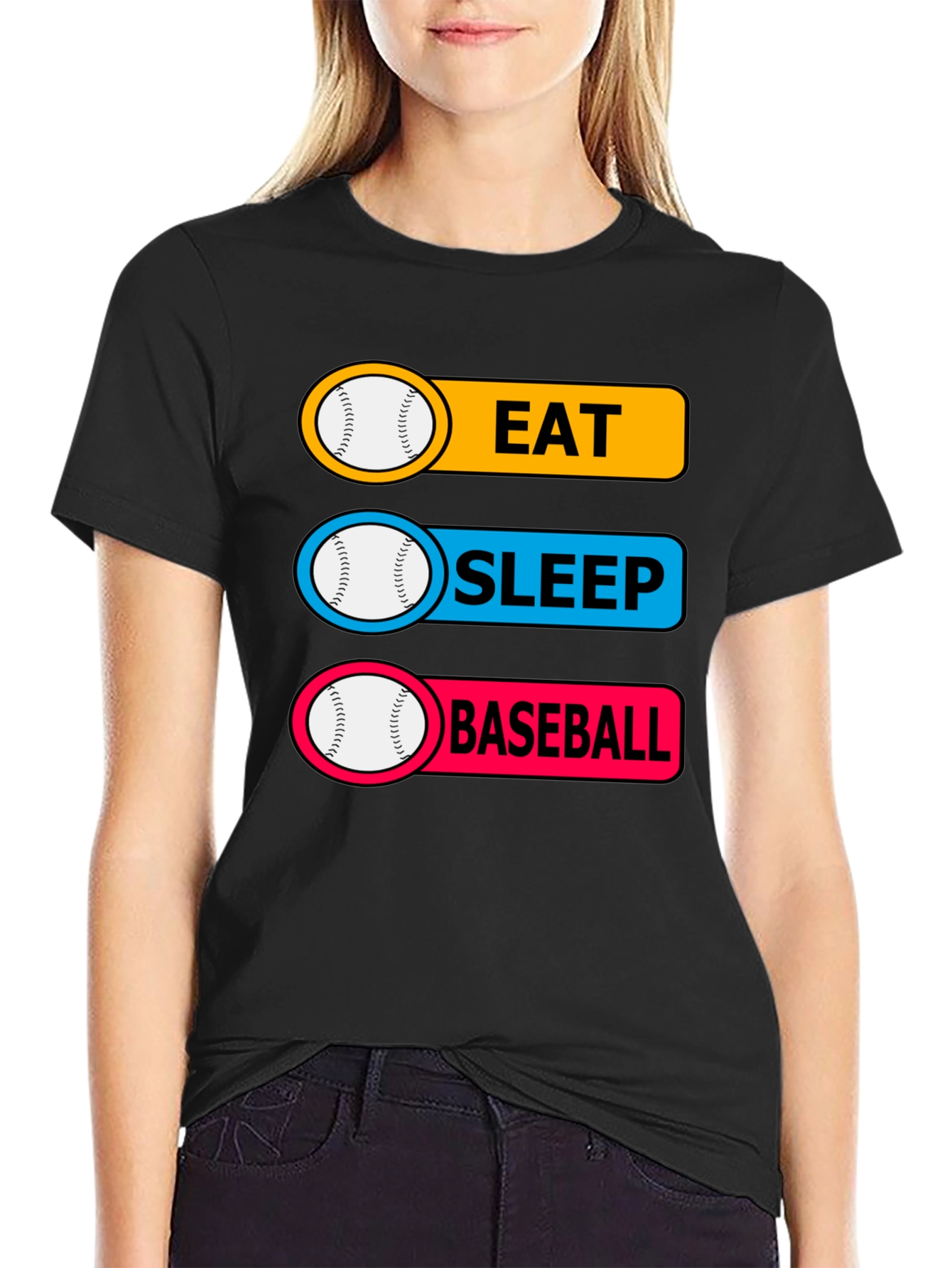 Black Eat Sleep Baseball T-Shirt Funny Sports Tee view 2