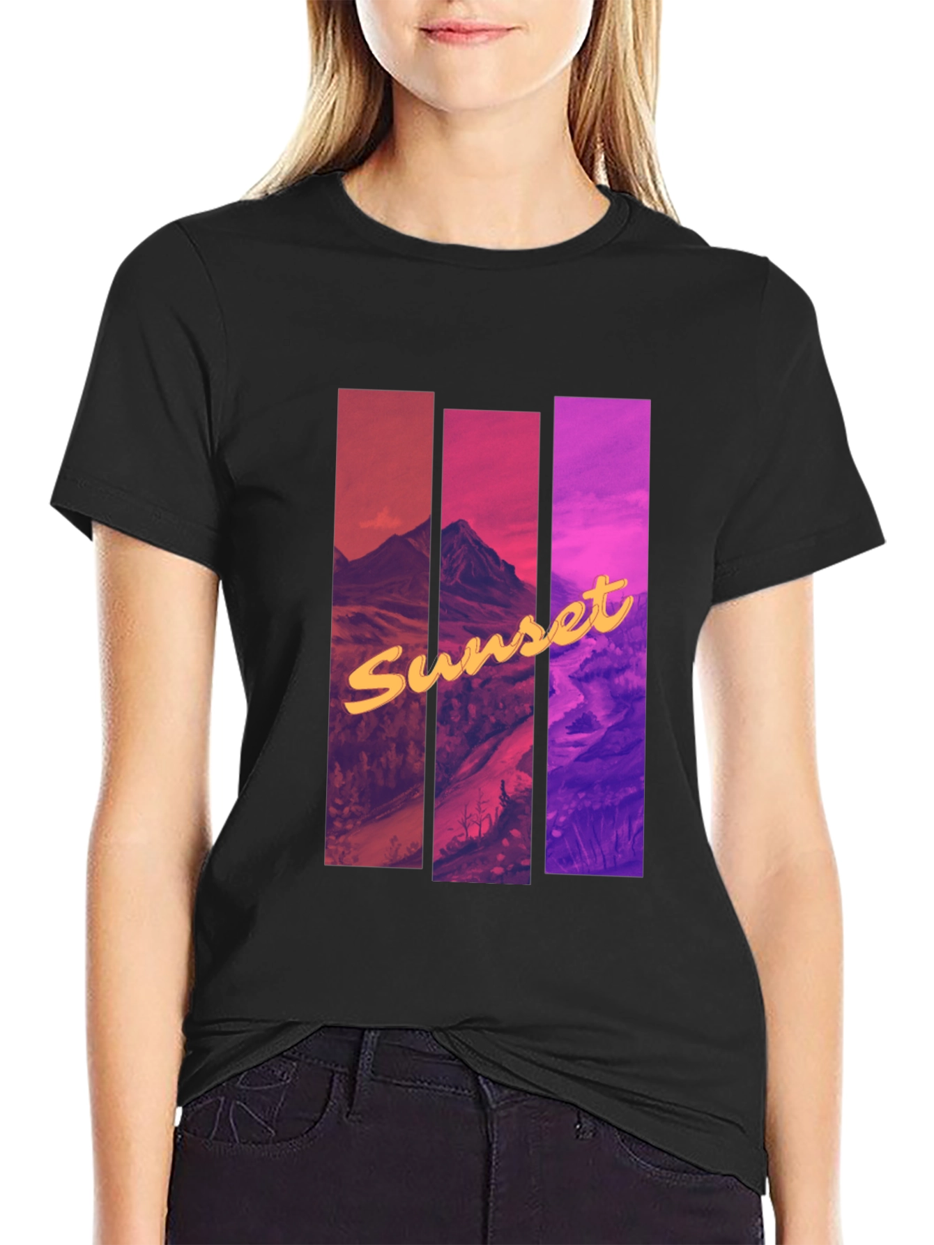 Black Sunset Mountain Graphic Tee - Black Cotton Blend view 2
