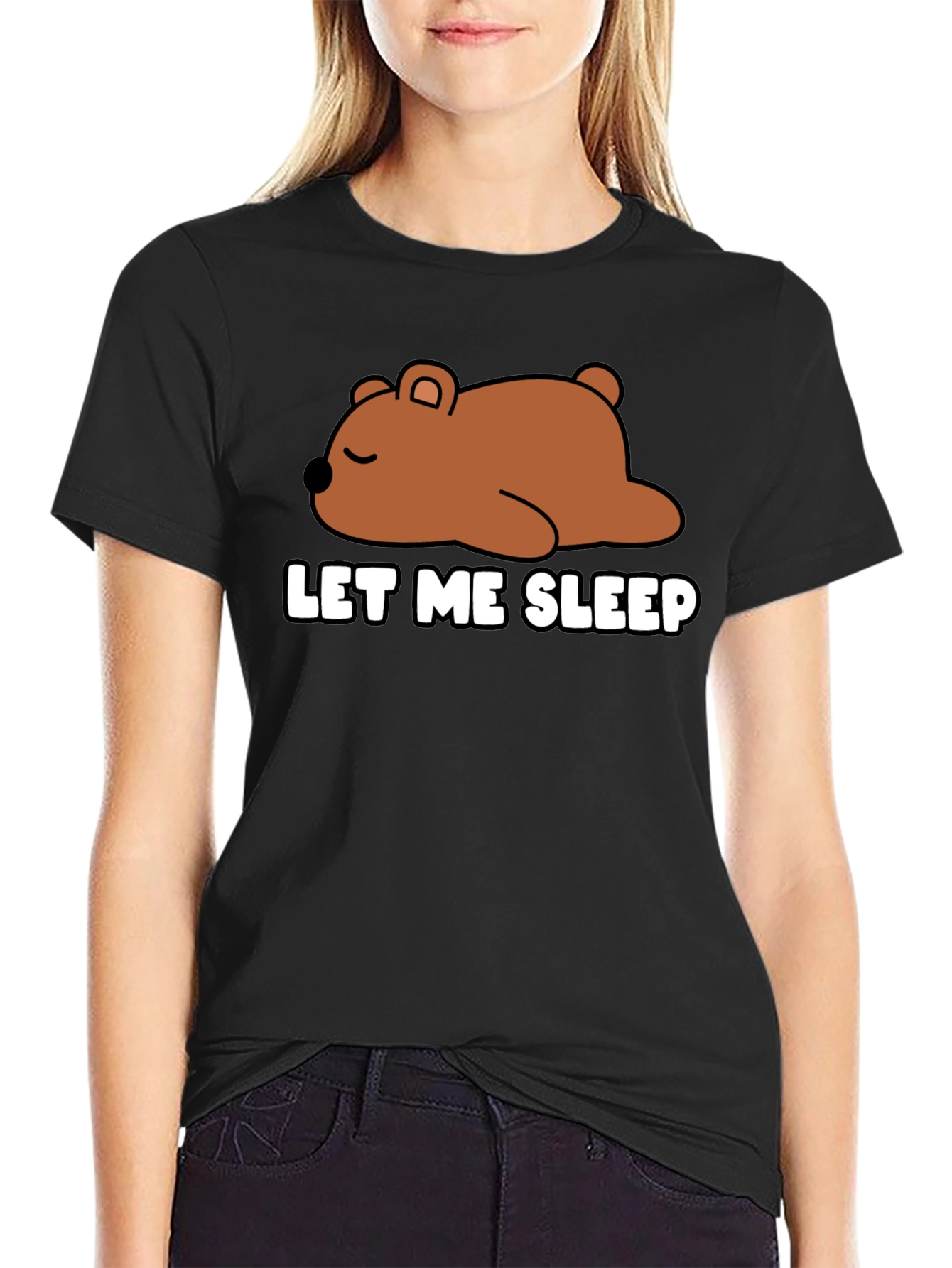 Black Let Me Sleep Bear Graphic T-Shirt - Unisex view 2