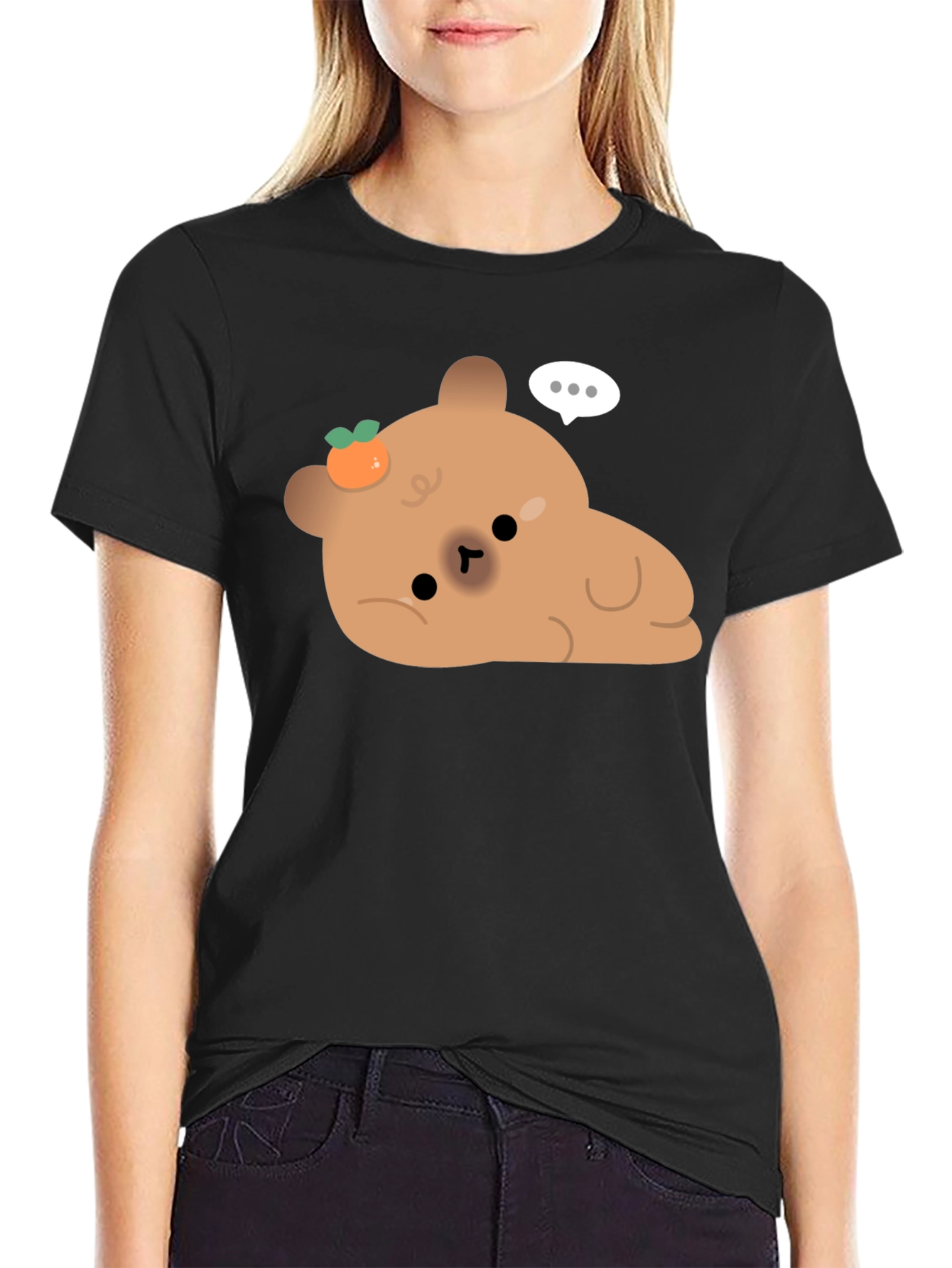 Black Cute Bear with Tangerine T-Shirt view 2