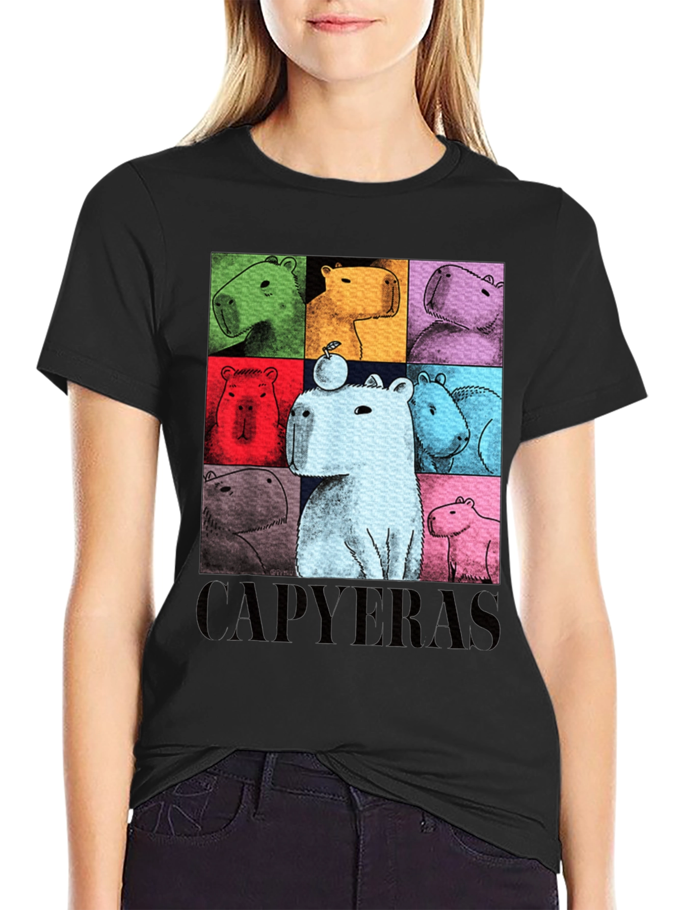 Black Capybara Pop Art Graphic Tee view 2