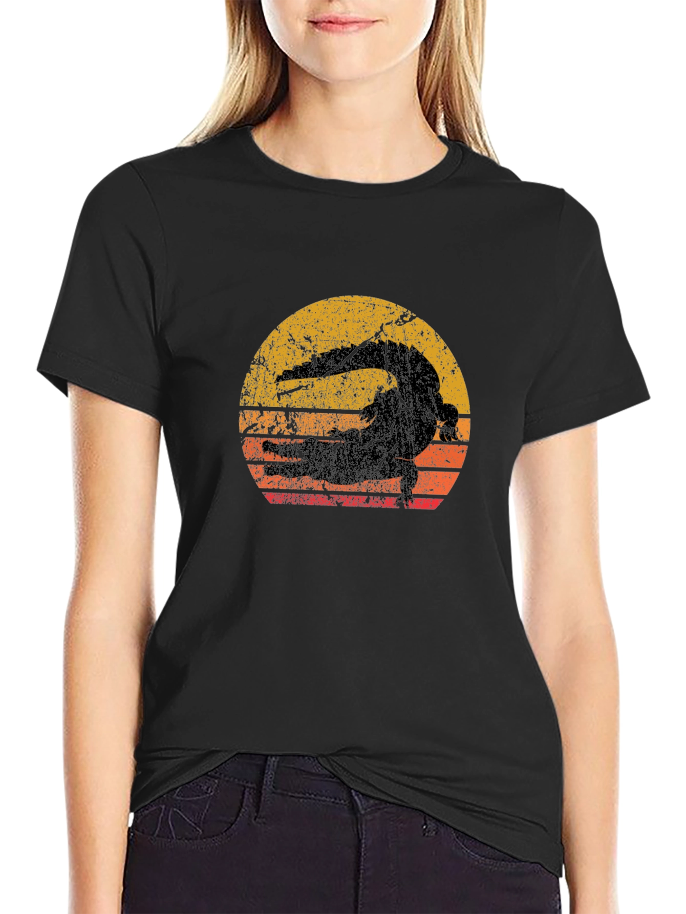Black Vintage Alligator Sunset Graphic Tee - Black view 2
