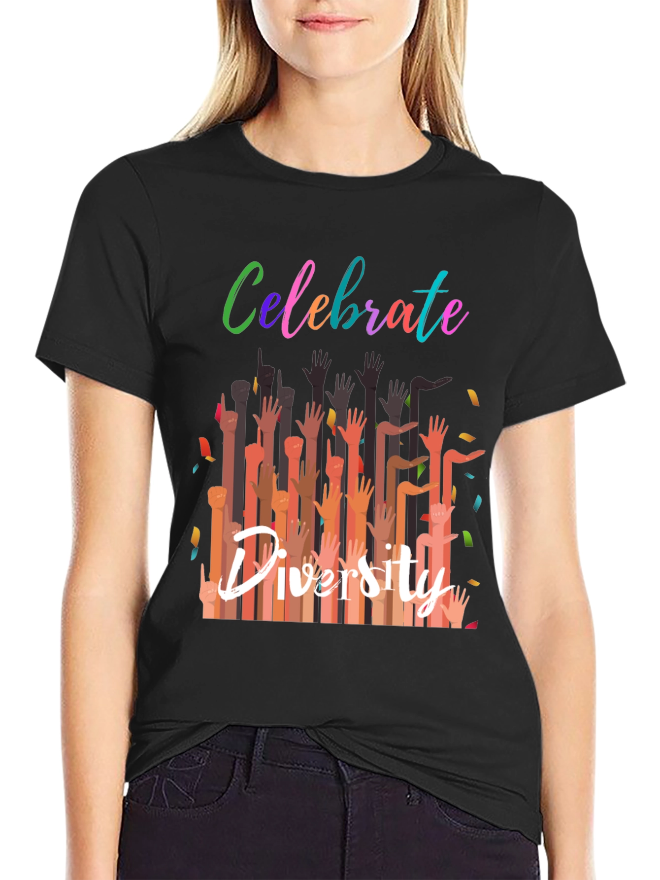 Black Celebrate Diversity Graphic Tee - Black Unisex T-Shirt view 2