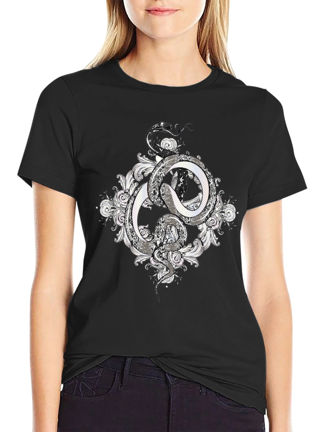 Black Serpentine Graphic Tee - Stylish Snake Design view 2