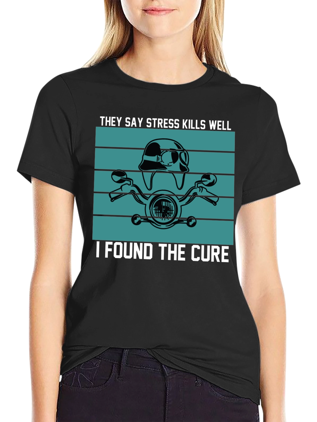 Black Stress Kills Cure Motorcycle T-Shirt view 2