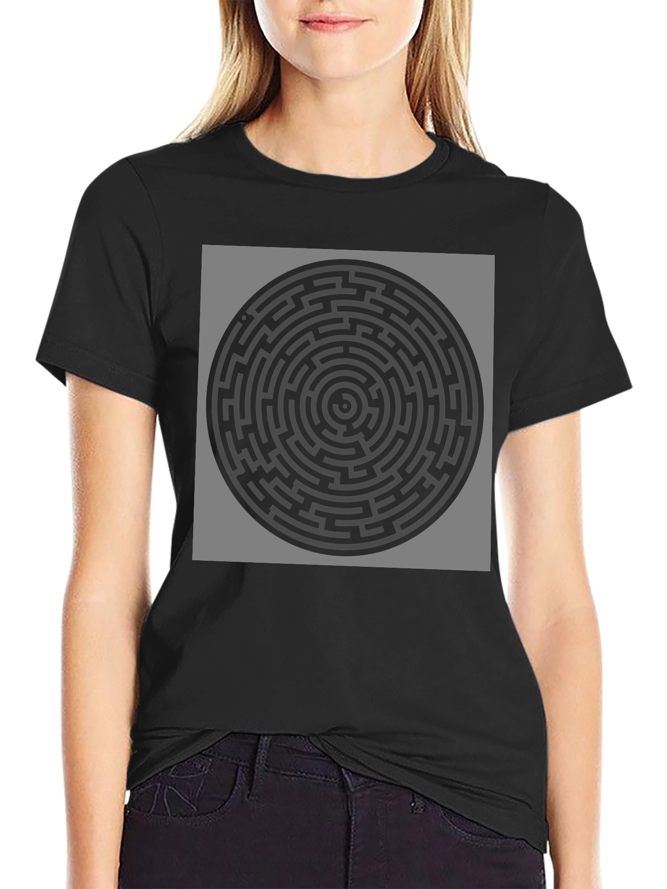 Black Circular Maze Graphic T-Shirt - Black view 2