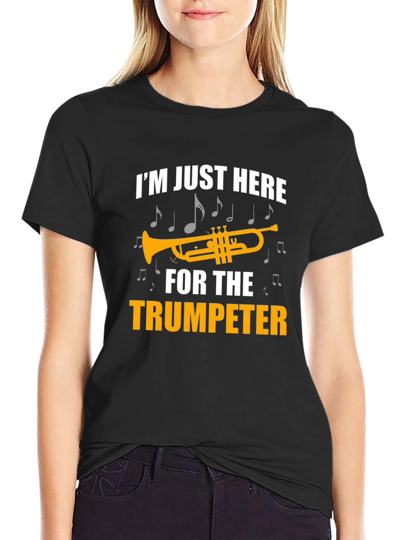 Black Trumpet Lover Graphic Tee - I'm Just Here for the Trumpeter view 2