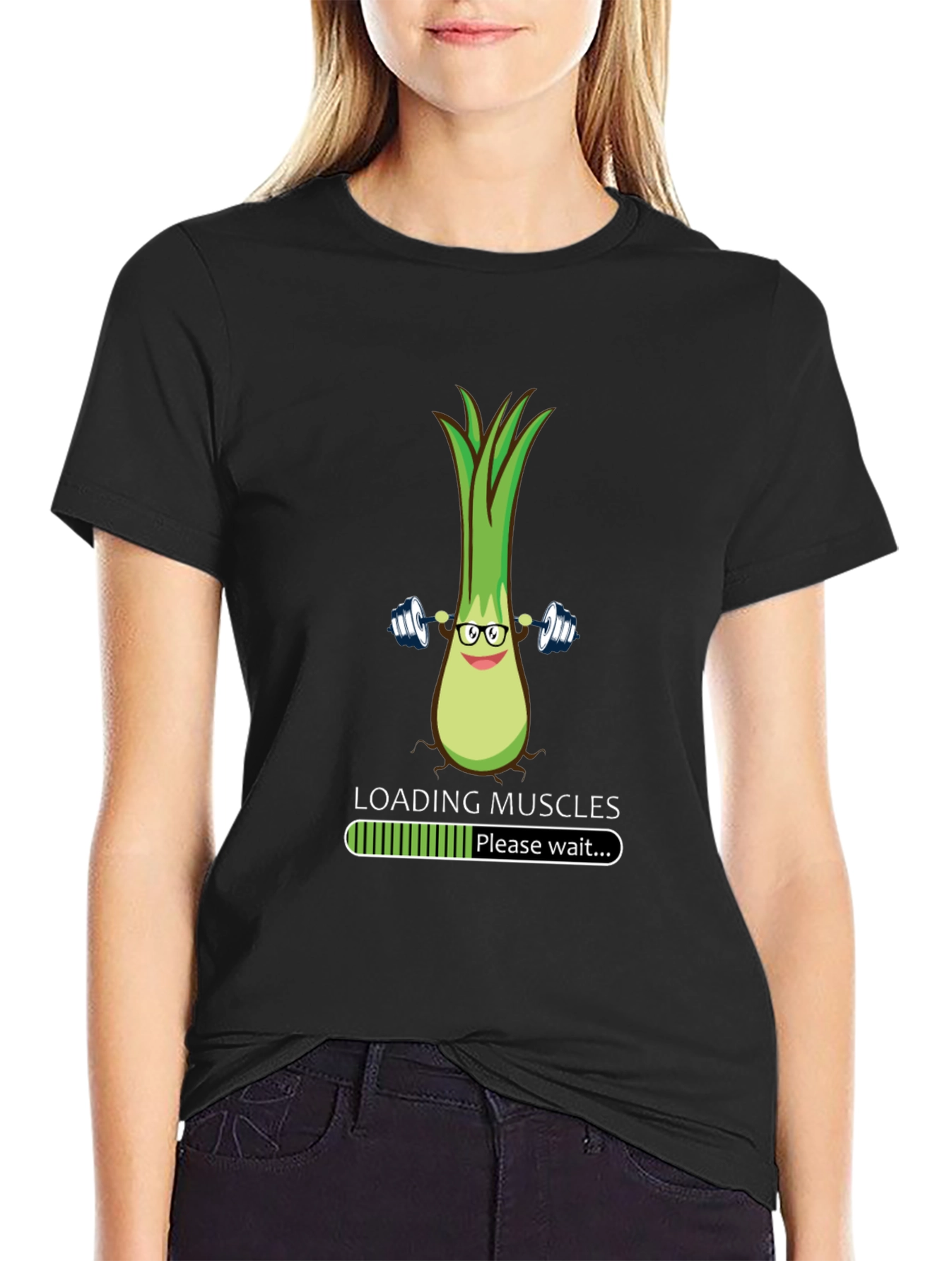 Black Funny Leek Muscles Black T-Shirt view 2