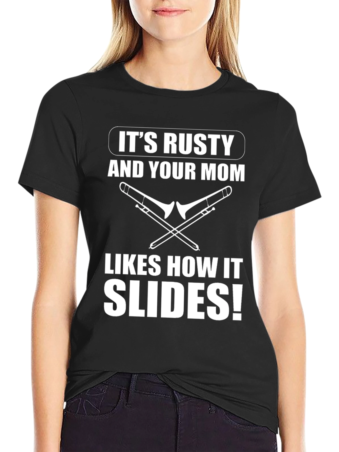 Black It's Rusty Funny Trombone T-Shirt view 2