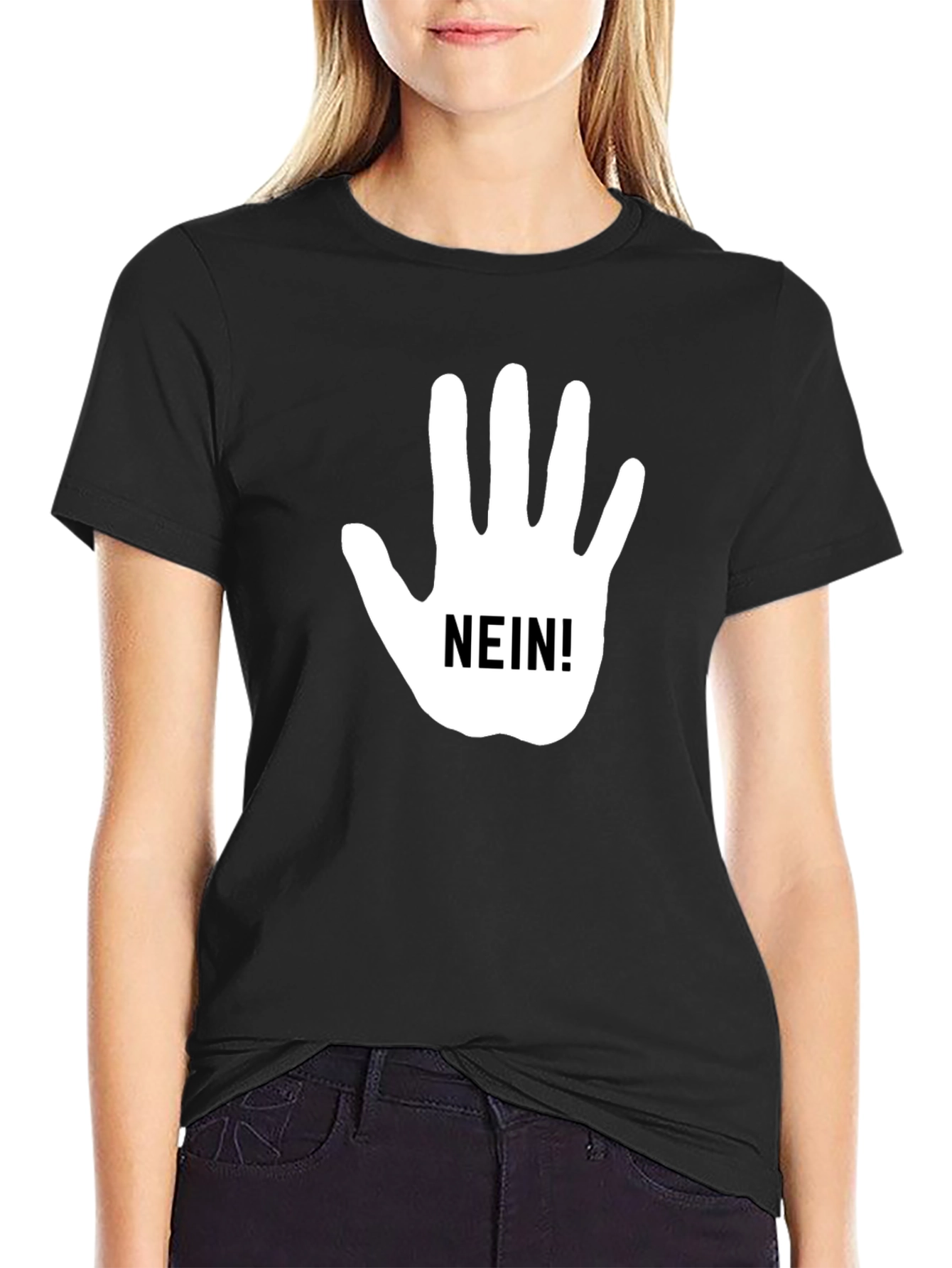 Black Nein Hand Gesture Black T-Shirt view 2