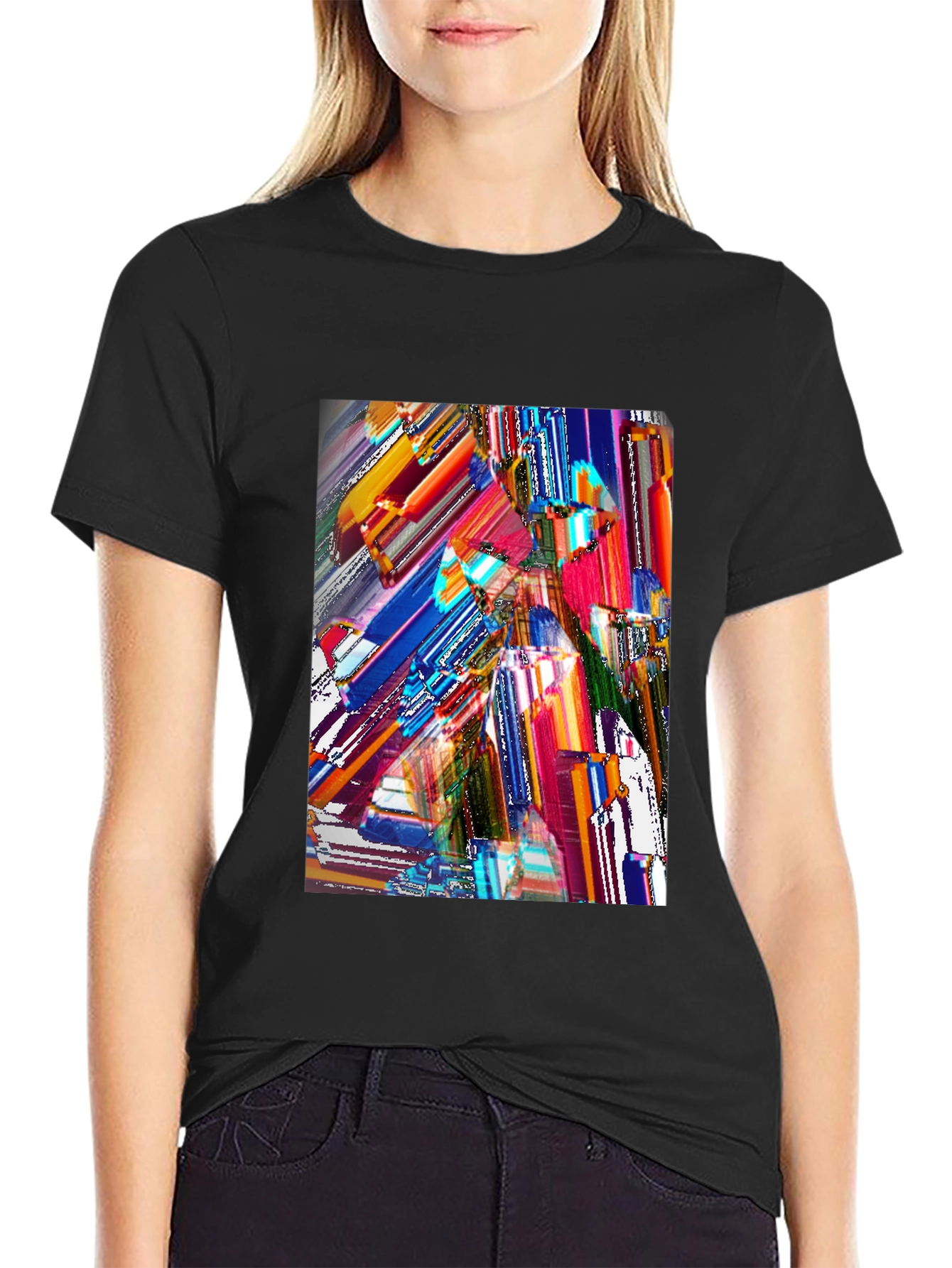 Black Abstract Art Graphic Print Black T-Shirt view 2