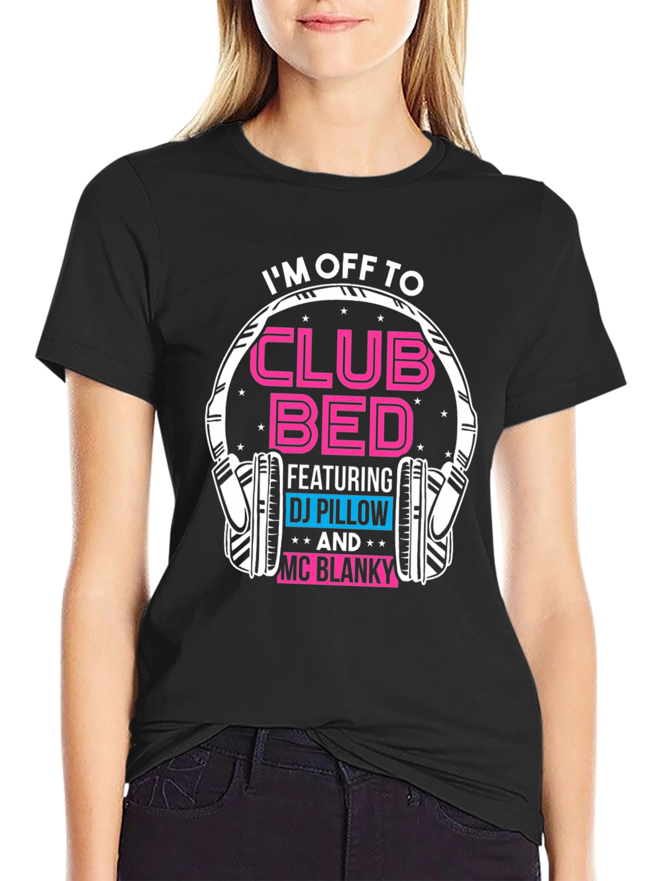 Black Club Bed T-Shirt: DJ Pillow & MC Blanky Graphic Tee view 2