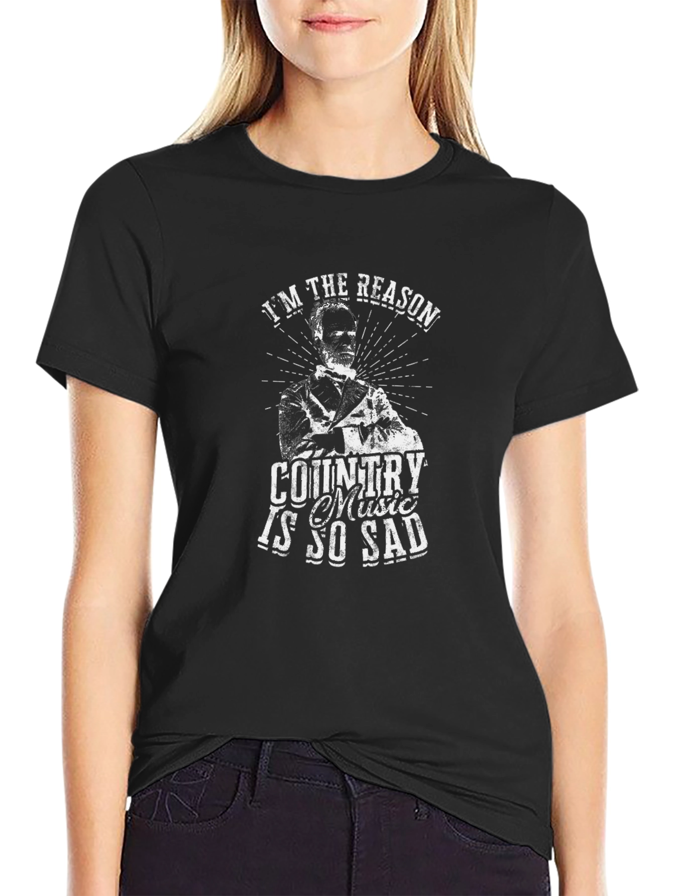 Black Country Music Sadness T-Shirt - Unisex Cotton Tee view 2