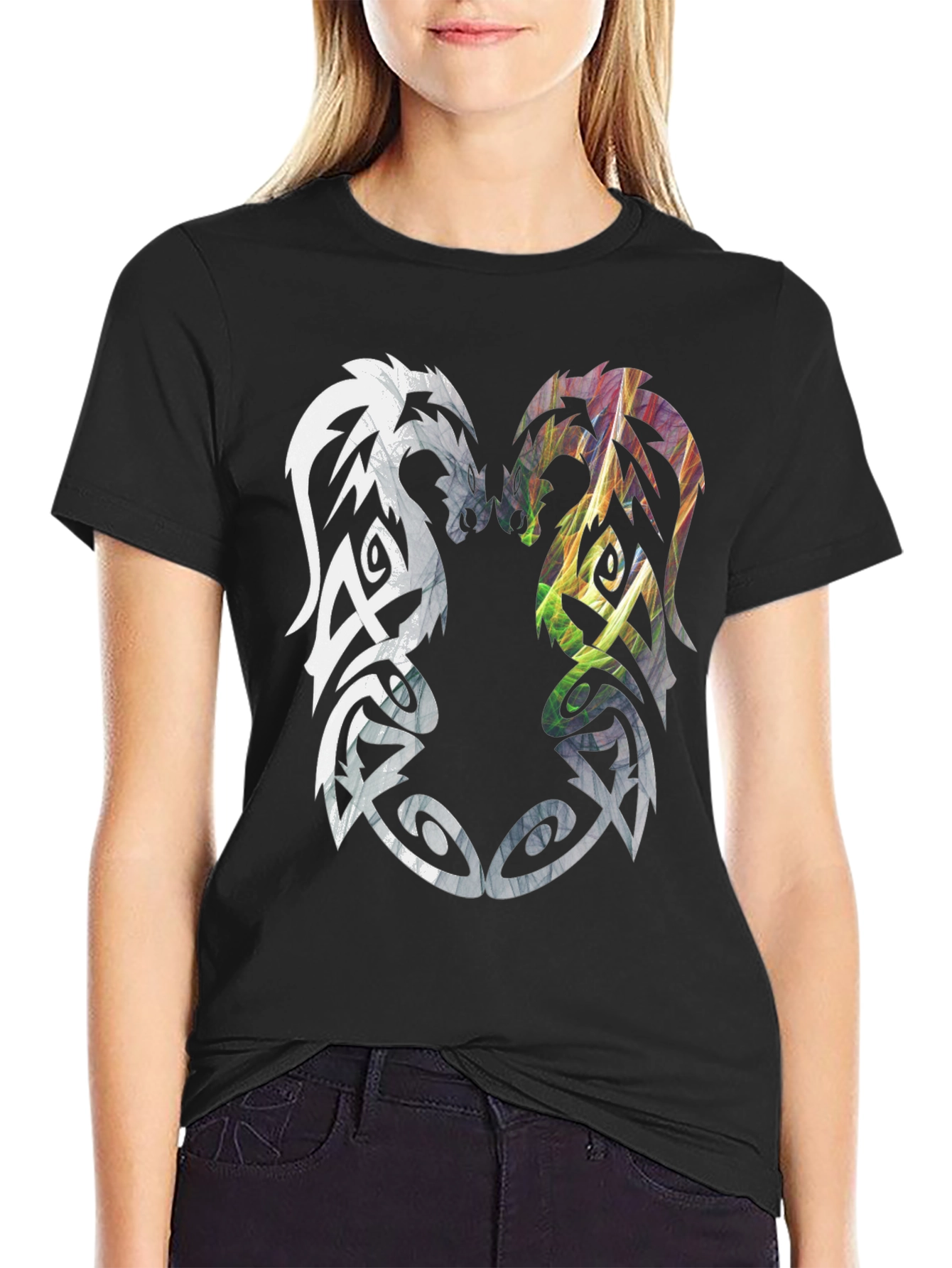 Black Yin Yang Dragon T-Shirt - Men's Black Graphic Tee view 2