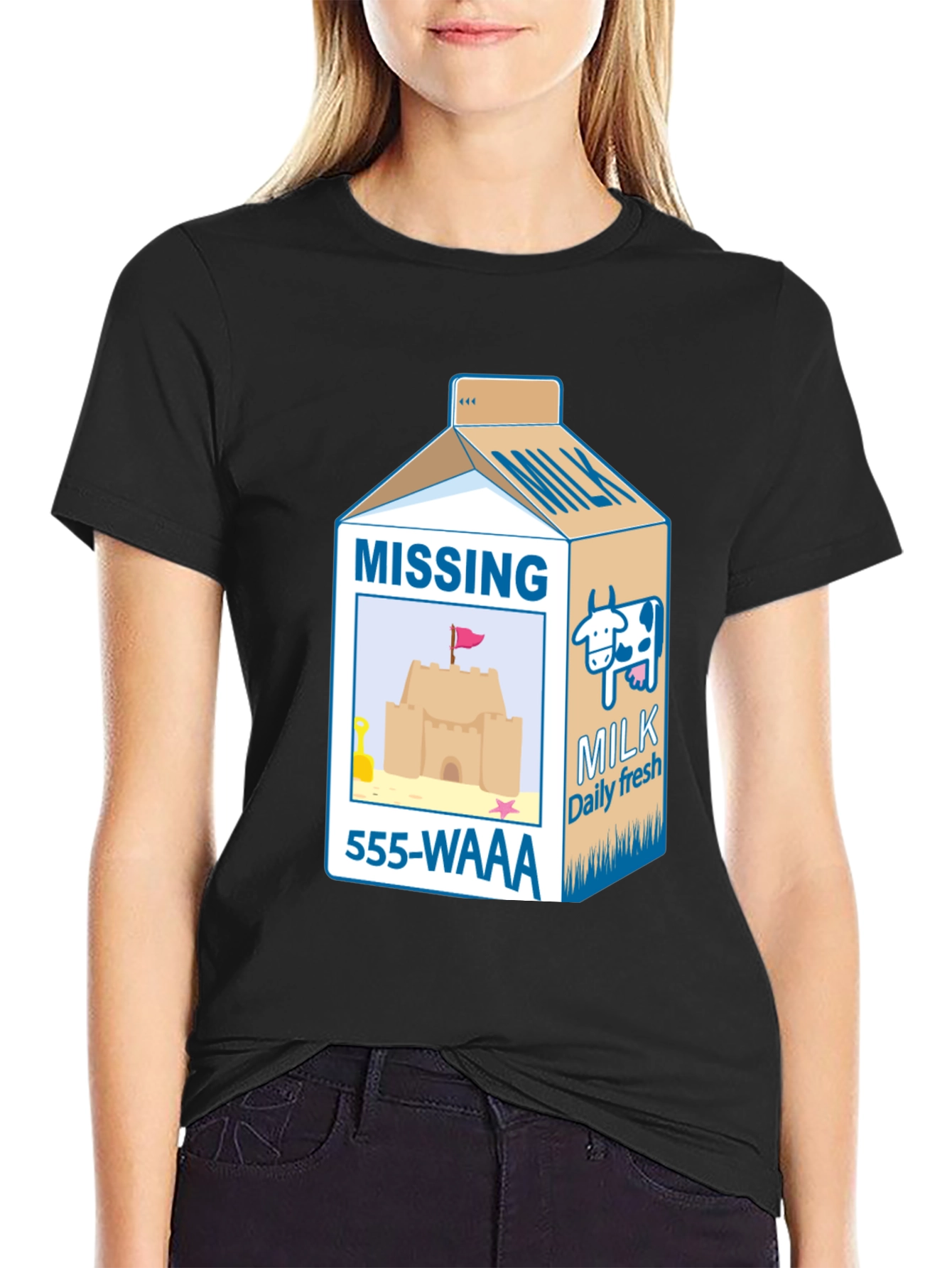 Black Funny Missing Milk Carton T-Shirt view 2