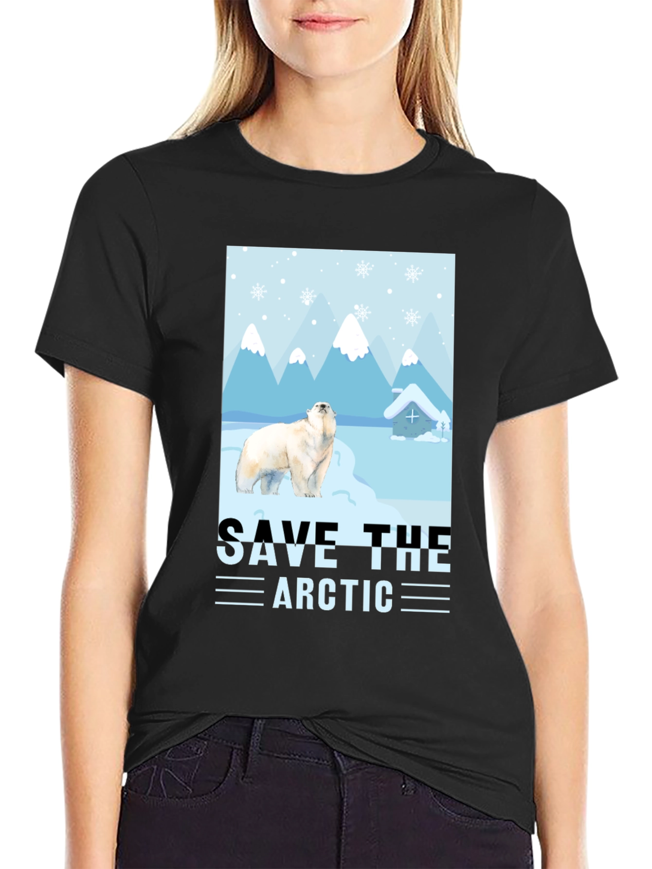 Black Save the Arctic Polar Bear Graphic T-Shirt view 2