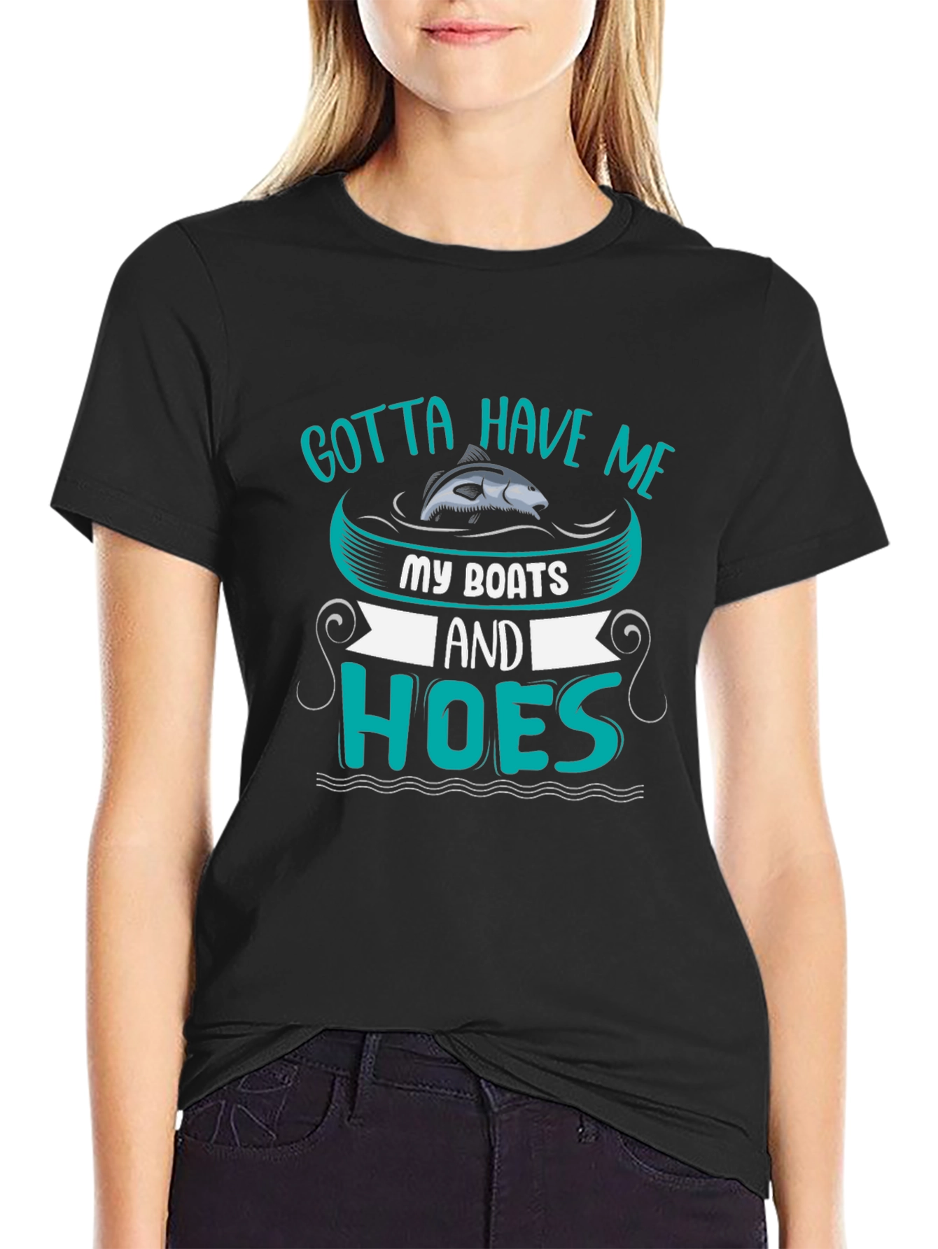 Black Gotta Have Me Boats and Hoes T-Shirt view 2