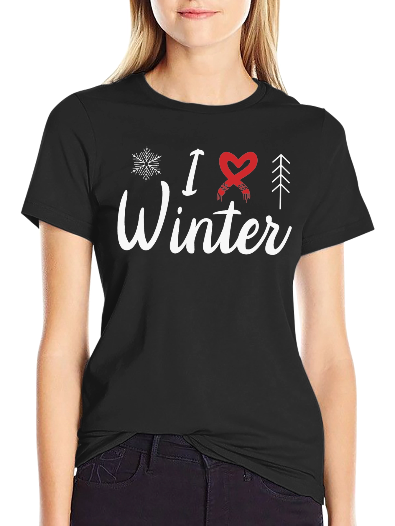 Black I Love Winter Graphic T-Shirt - Holiday Season Apparel view 2