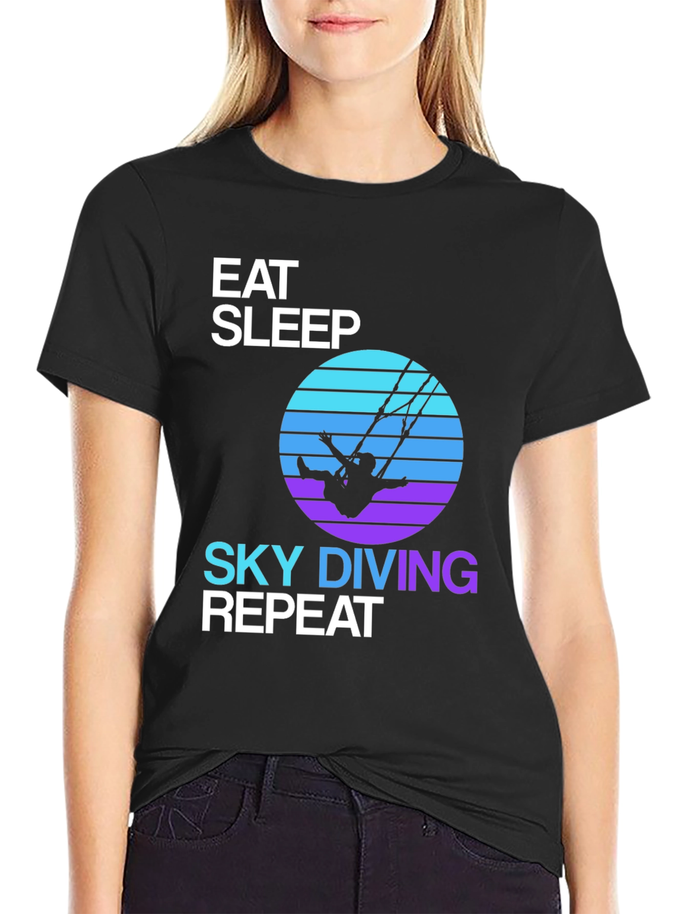 Black Eat Sleep Skydiving Repeat T-Shirt view 2
