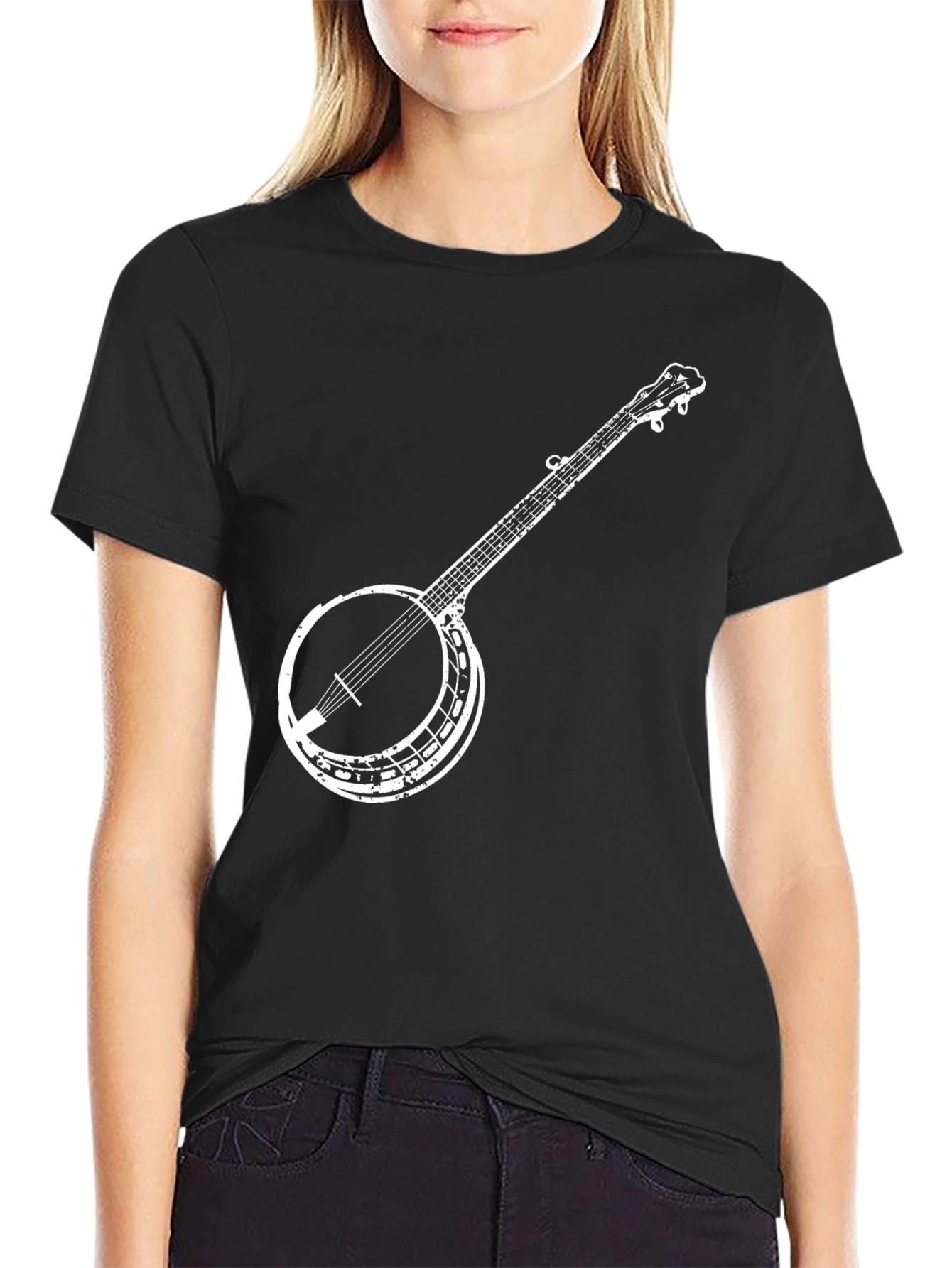 Black Banjo Graphic Tee - Black Cotton Music Lover Shirt view 2