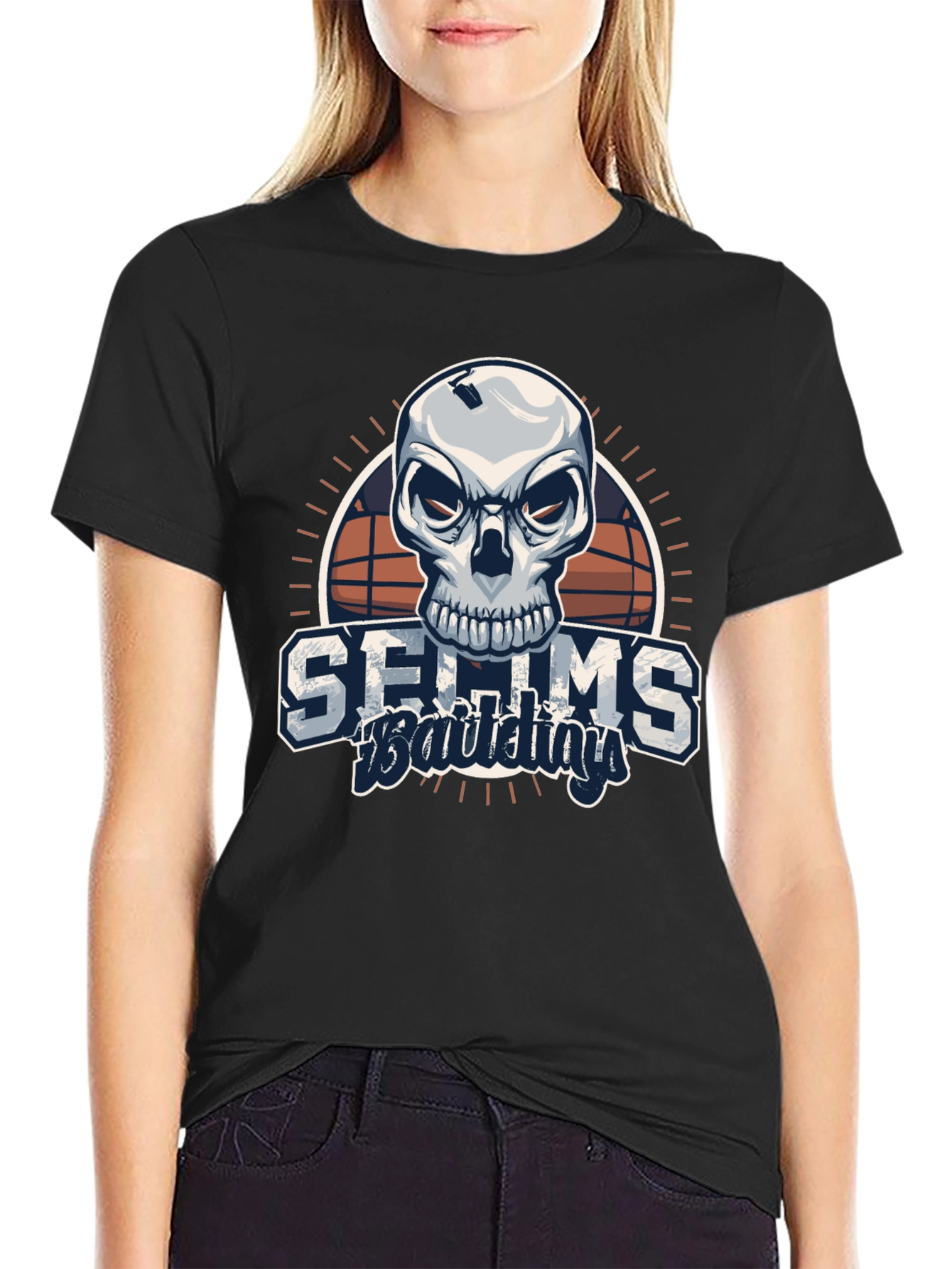 Black Skull Basketball Graphic Black T-Shirt view 2