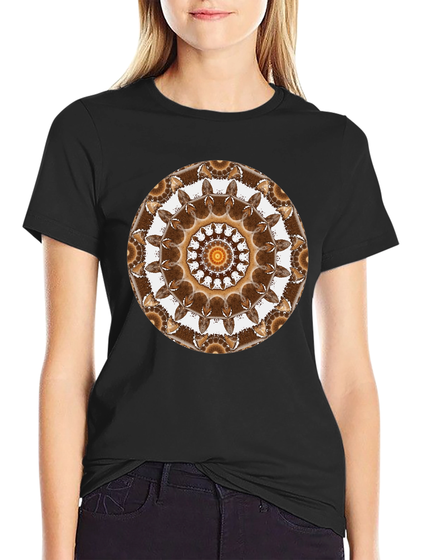 Black Geometric Mandala Graphic Tee - Unisex Black T-Shirt view 2