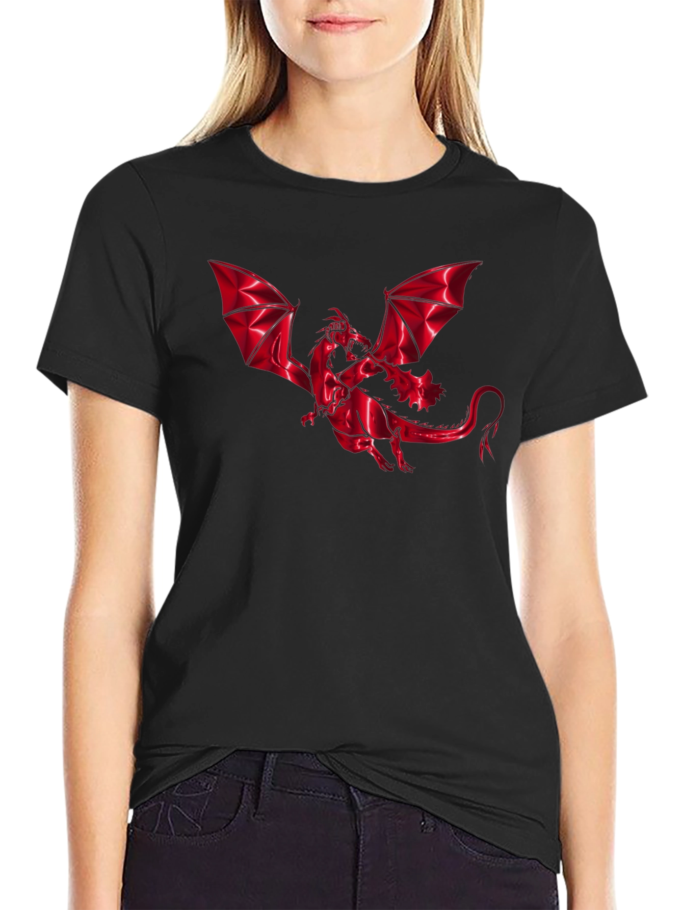 Black Red Dragon Graphic Tee - Men's Black T-Shirt view 2